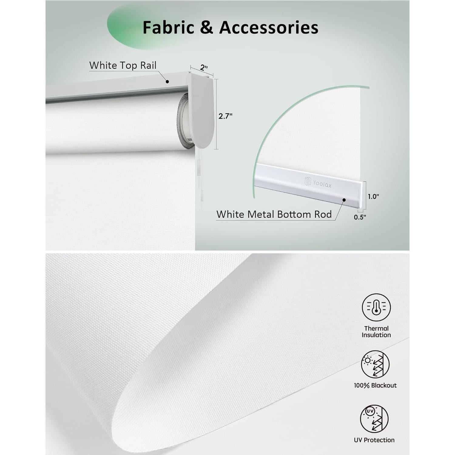 Persianas Roller Motorizadas Yoolax 86.36x182.88cm Opacas Blancas