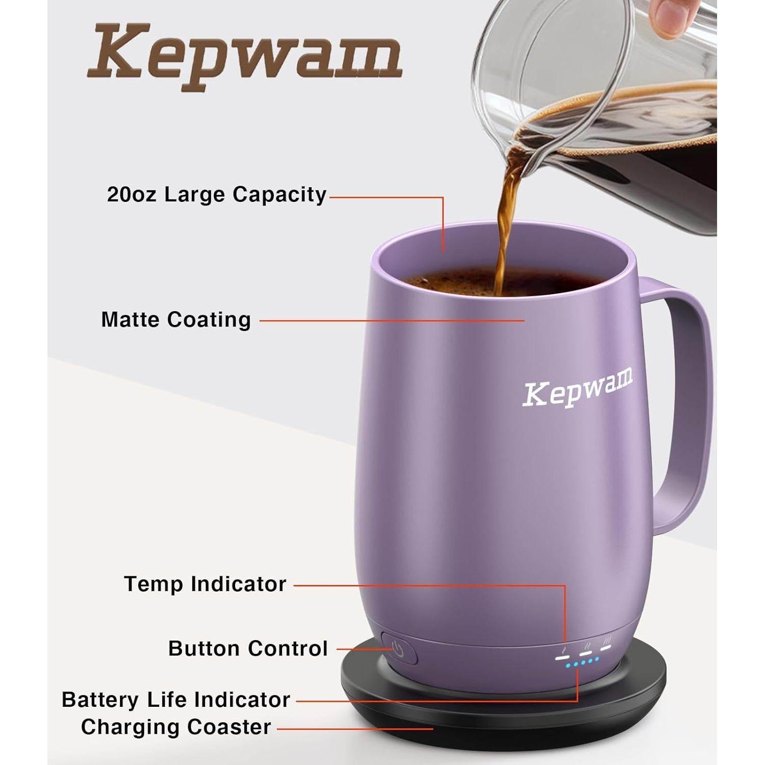 Taza de Café Inteligente Kepwam T2-Plus 20oz Auto Calentada