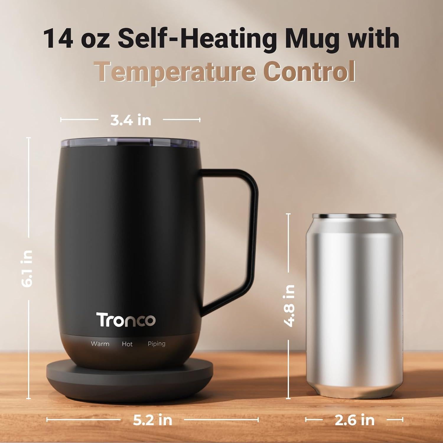 Taza de Café Autocalentable Tronco 14 oz - Control Temperatura