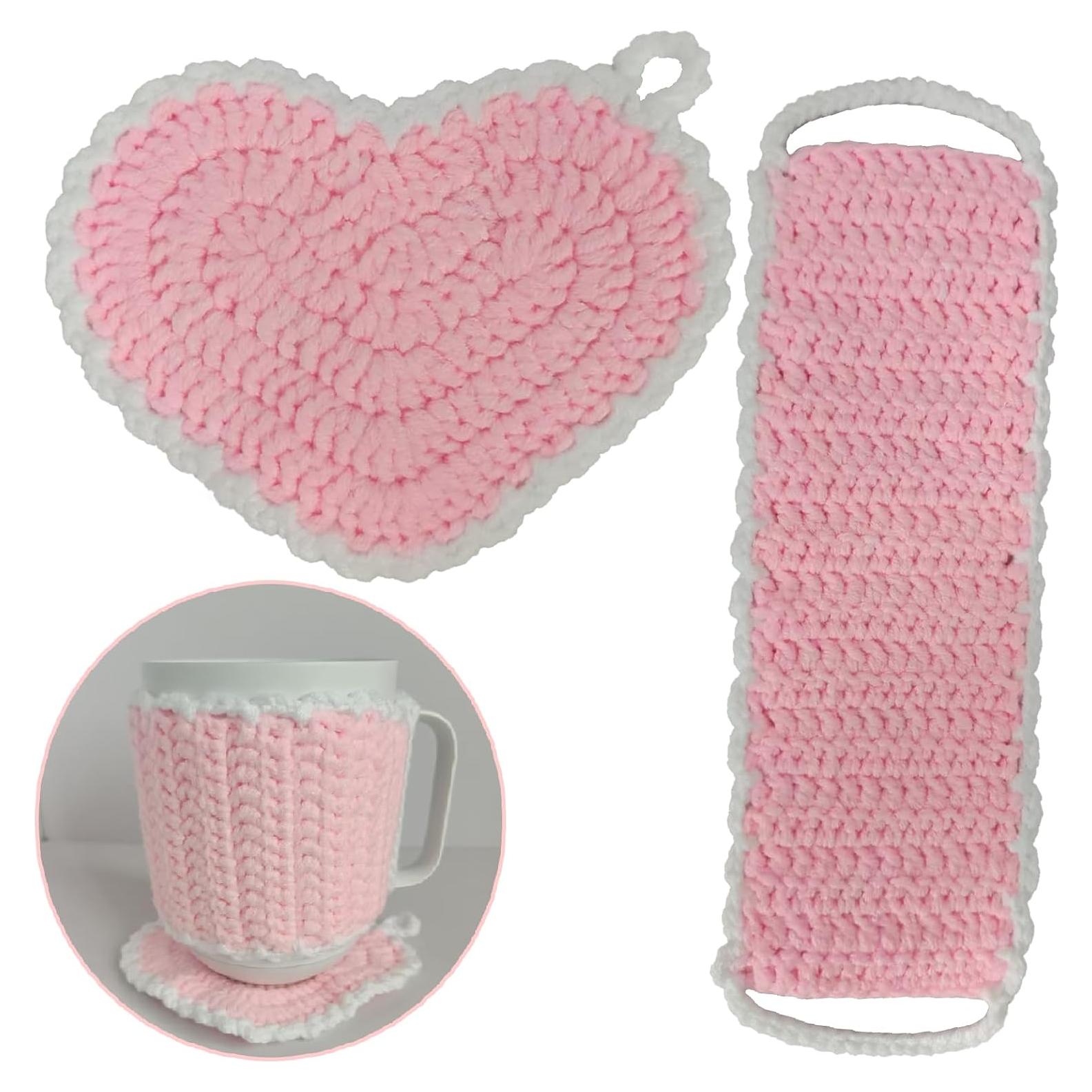 Manta de Crochet Rosa Wuryuema para Taza Ember 295 ml y Posavasos