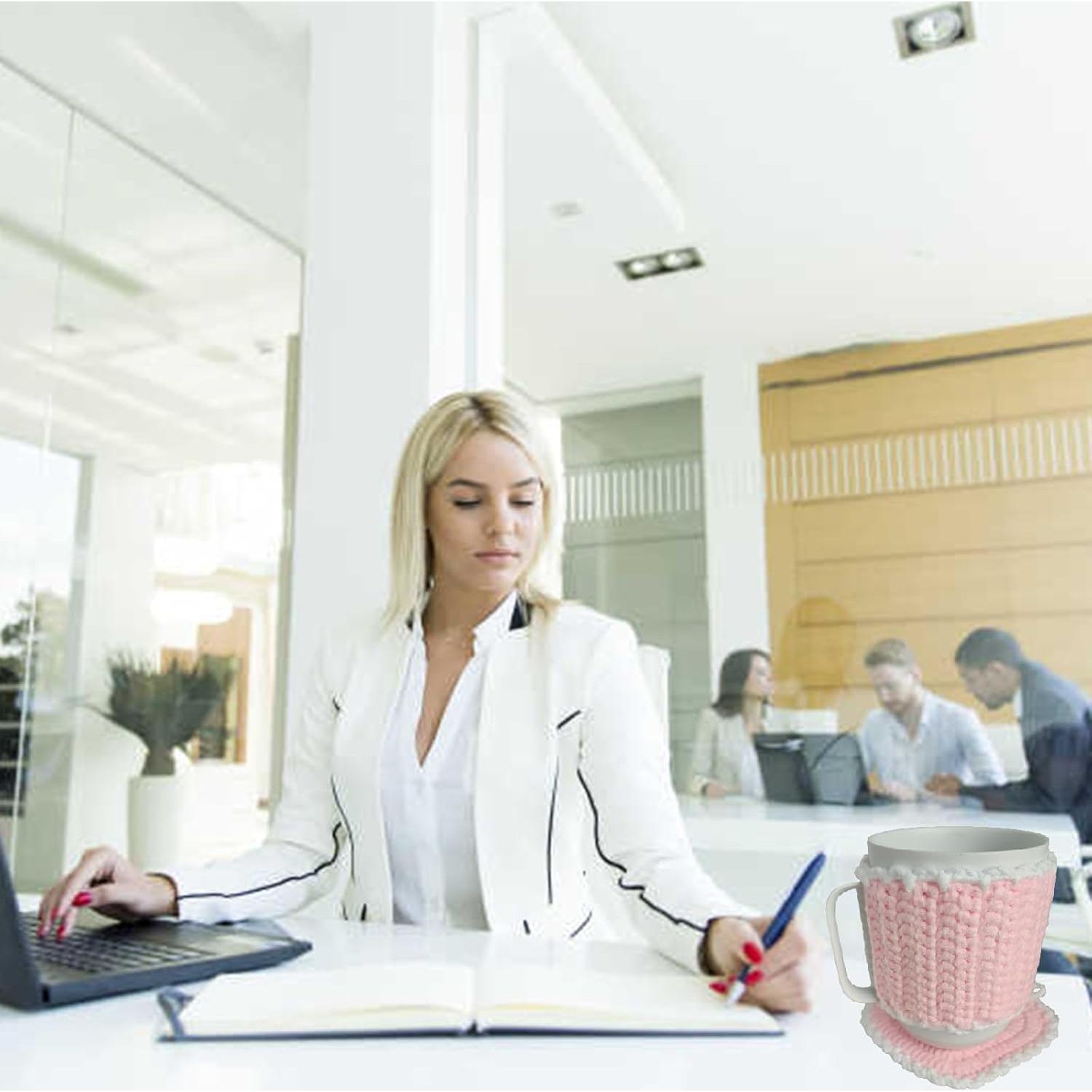 Manta de Crochet Rosa Wuryuema para Taza Ember 295 ml y Posavasos