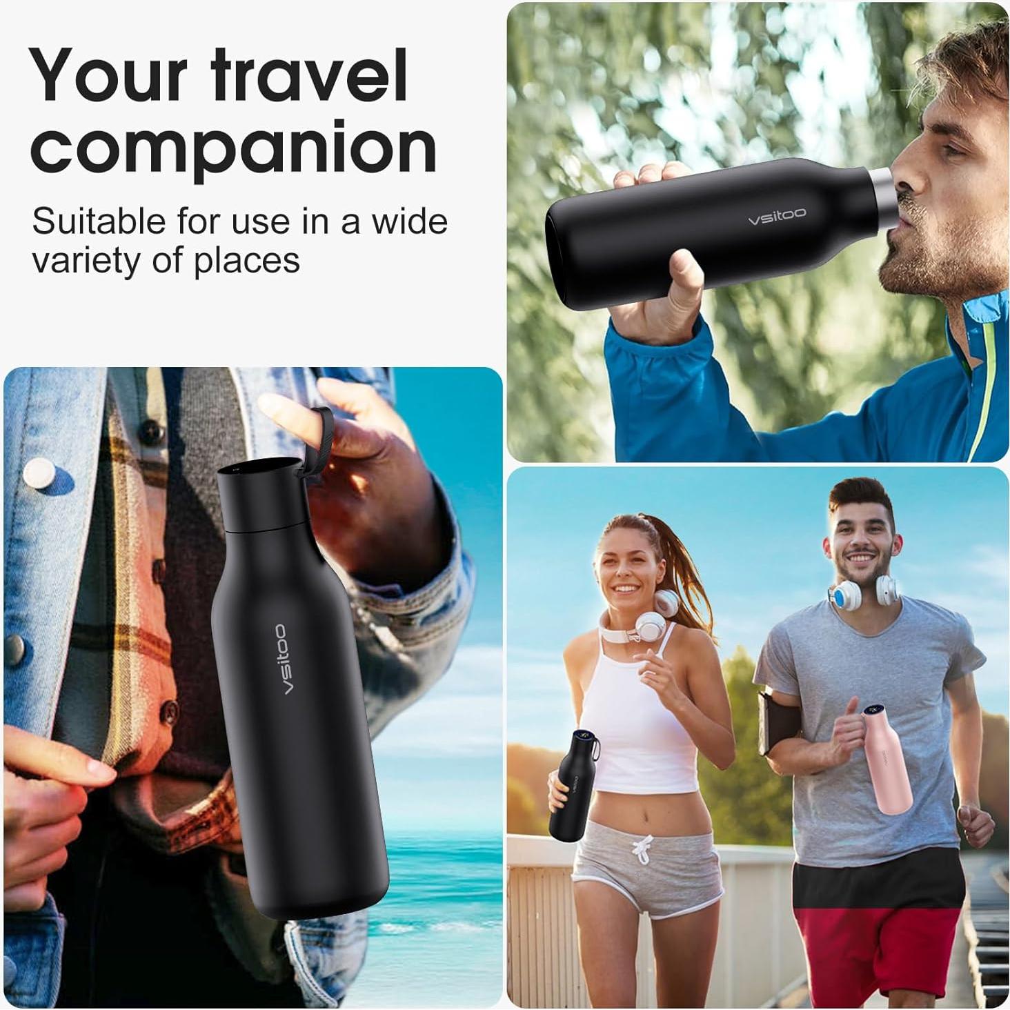 Botella de Agua Inteligente VSITOO 0.95L Autolimpiante Negra