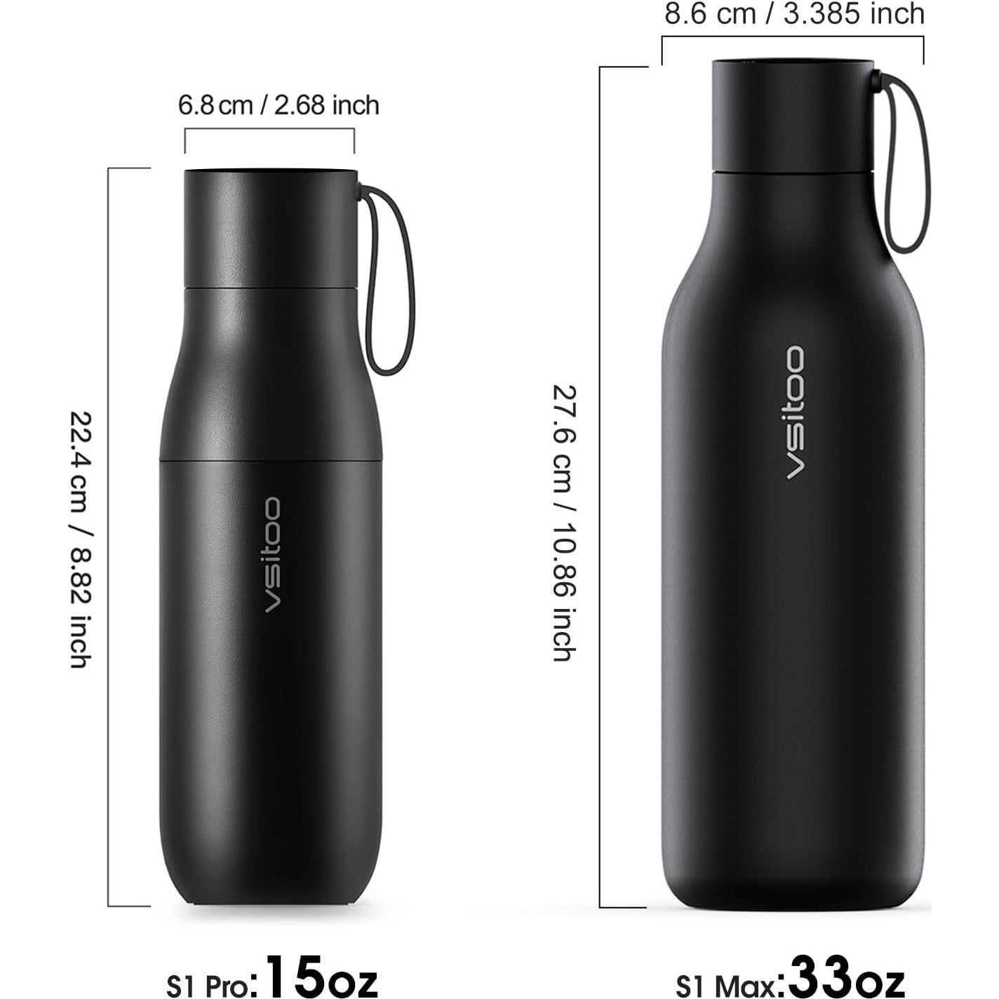 Botella de Agua Inteligente VSITOO 0.95L Autolimpiante Negra