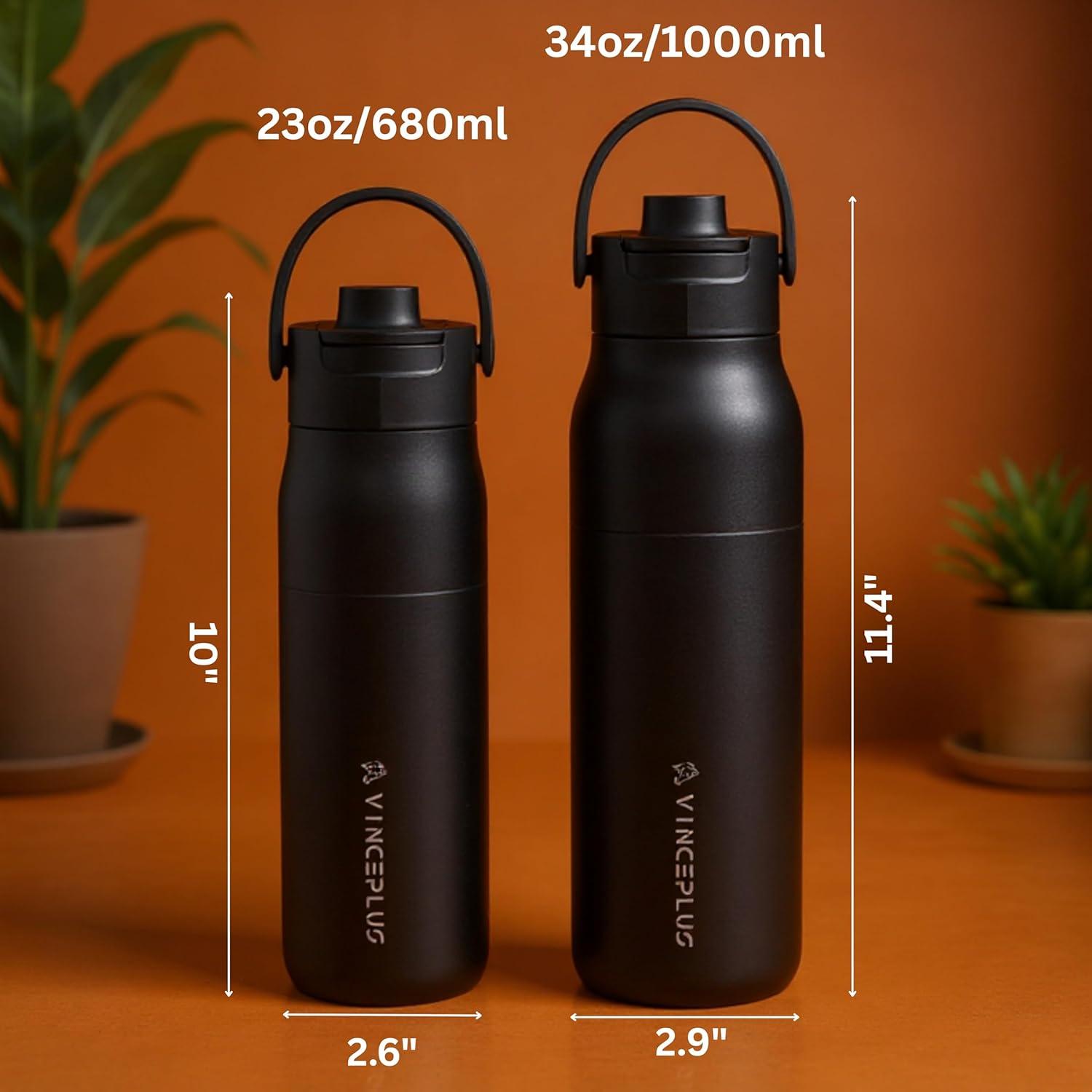 Botella de Agua Aislada VINCEPLUS 1006 ml Negra - Doble Pared