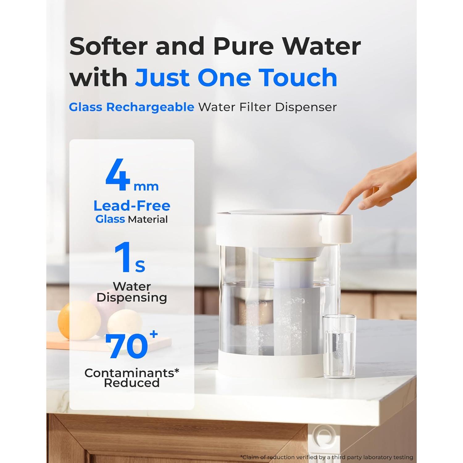 Dispensador de Filtro de Agua Eléctrico Waterdrop 22 Tazas Vidrio