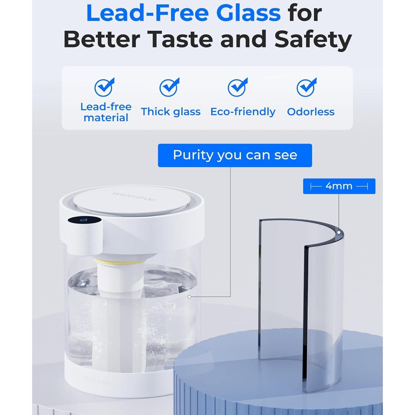 Dispensador de Filtro de Agua Eléctrico Waterdrop 22 Tazas Vidrio