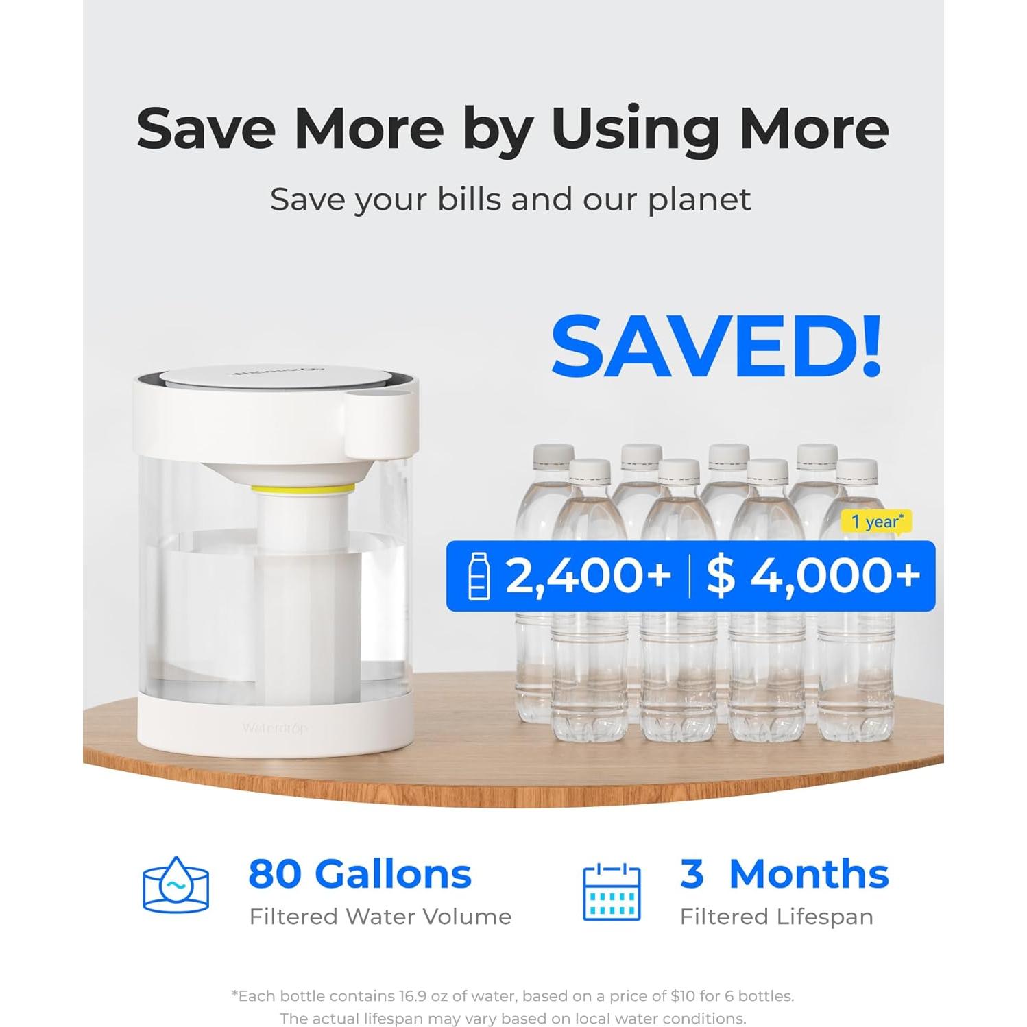 Dispensador de Filtro de Agua Eléctrico Waterdrop 22 Tazas Vidrio