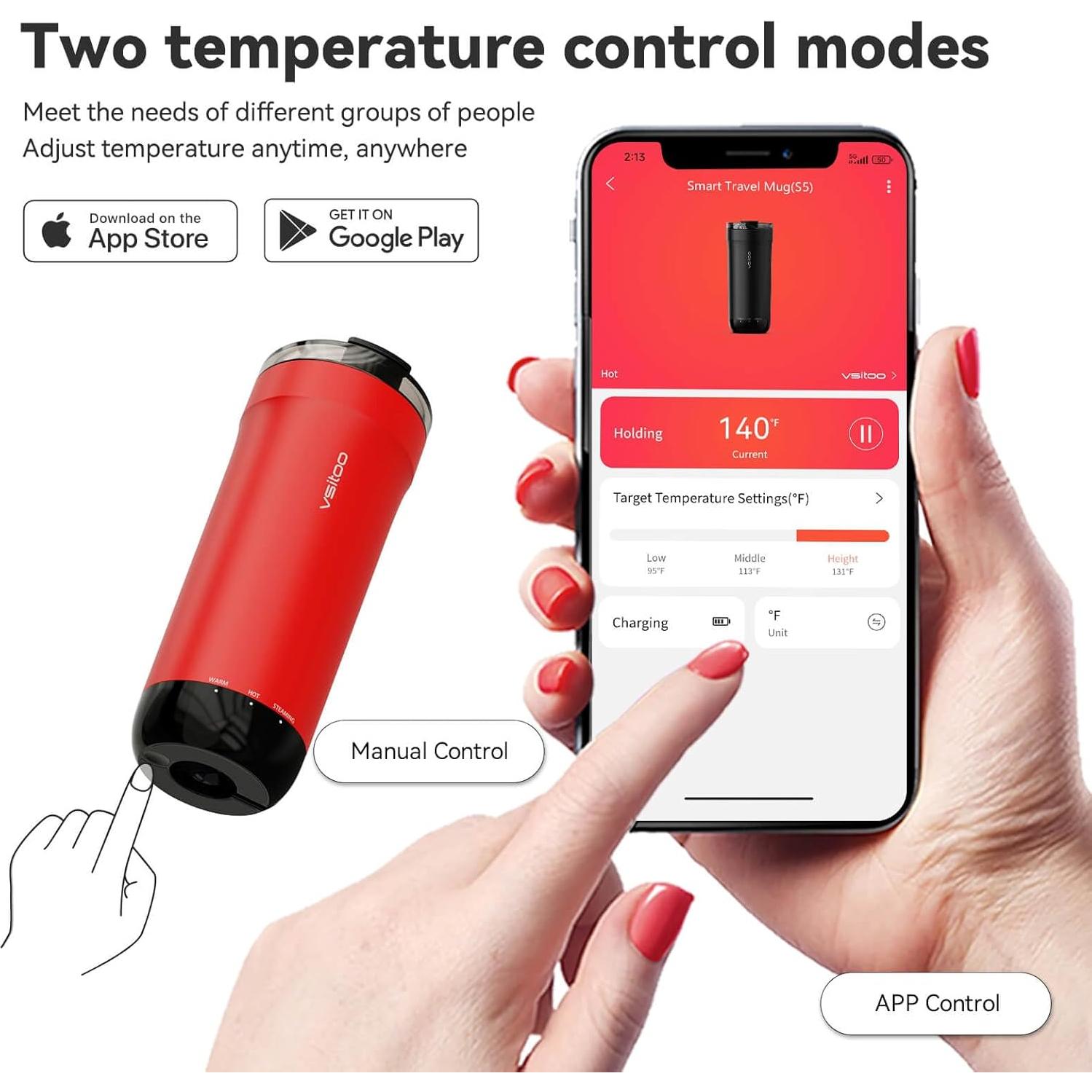 Taza de Viaje Inteligente VSITOO S5 Autocalentable 480 ml Rojo