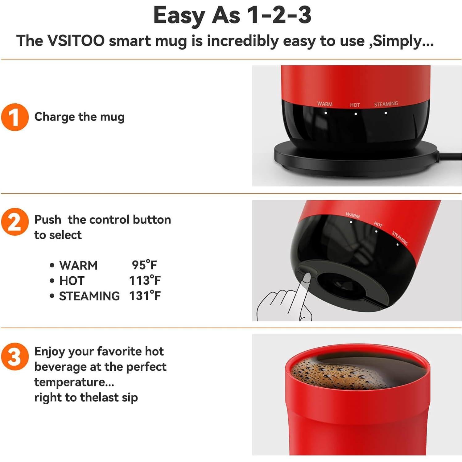 Taza de Viaje Inteligente VSITOO S5 Autocalentable 480 ml Rojo