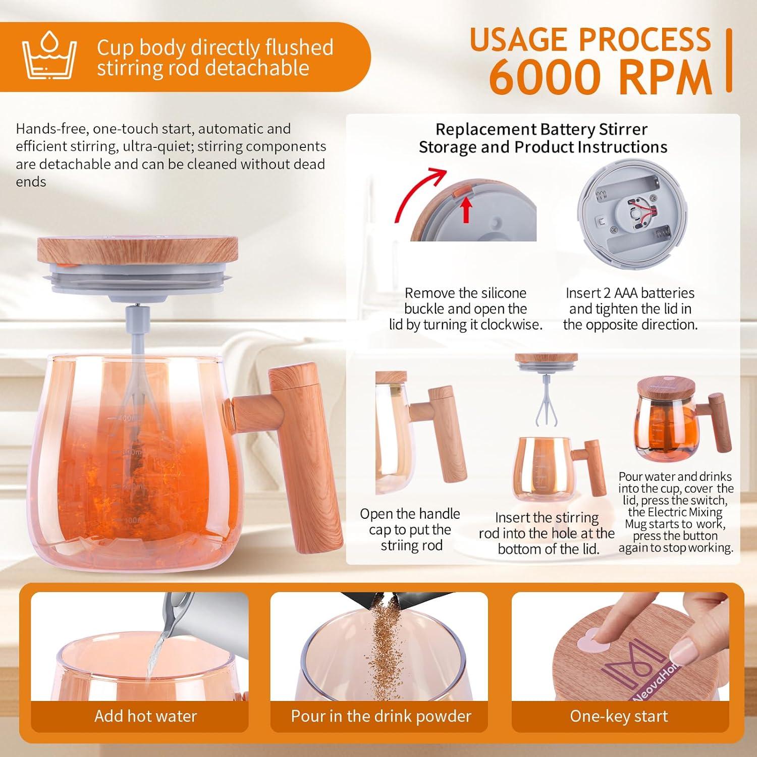 Taza Automezcladora NeovaHome 400ml Vidrio Borosilicato