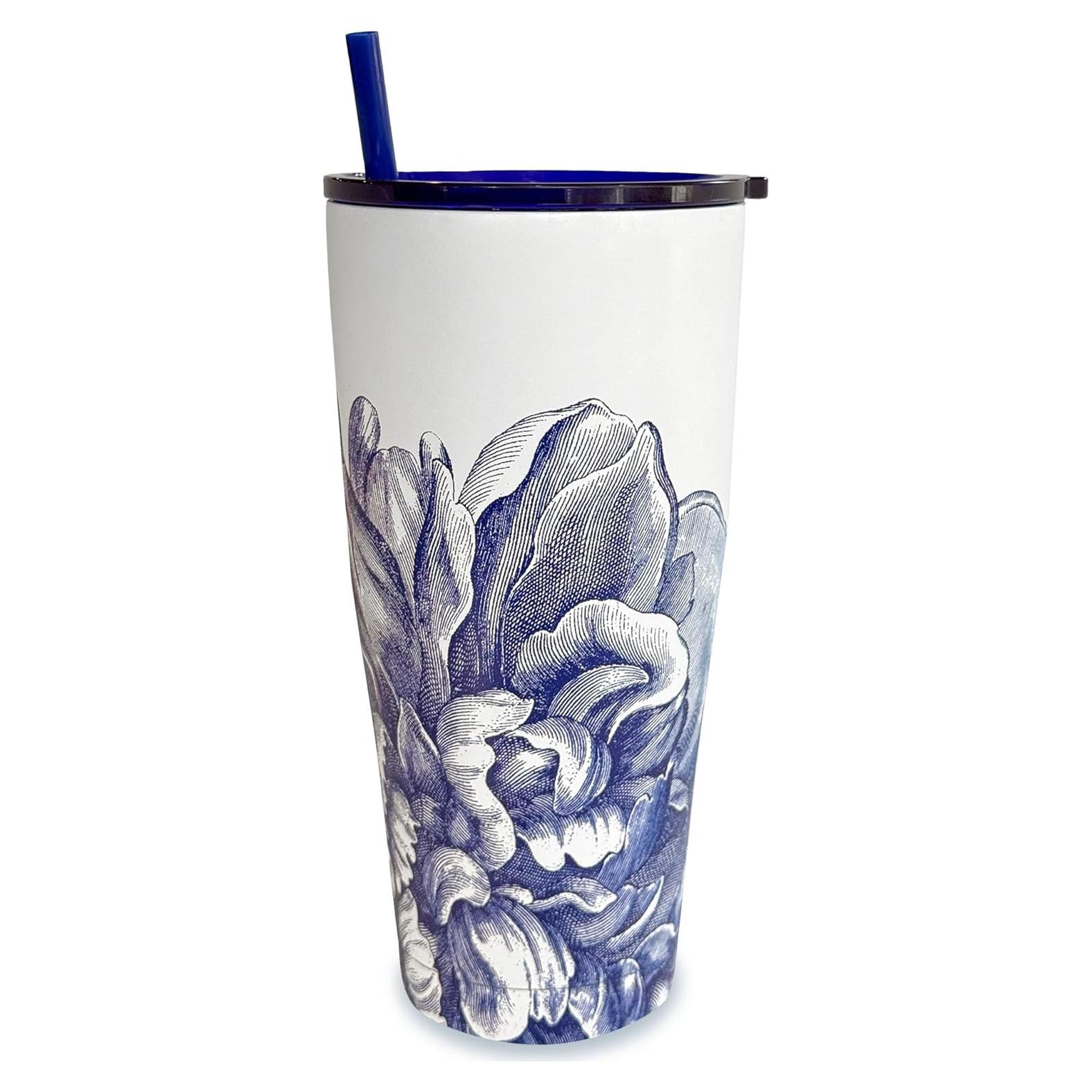 Taza Térmica Caskata Peony 887 ml Azul y Blanco