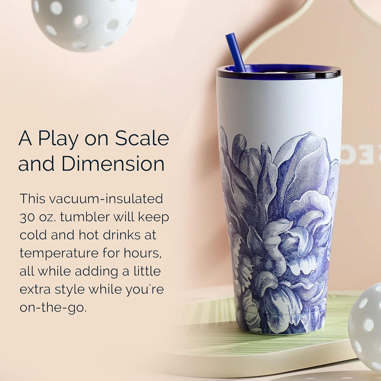 Taza Térmica Caskata Peony 887 ml Azul y Blanco