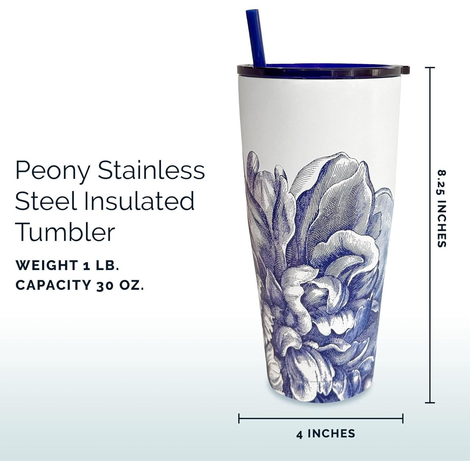 Taza Térmica Caskata Peony 887 ml Azul y Blanco