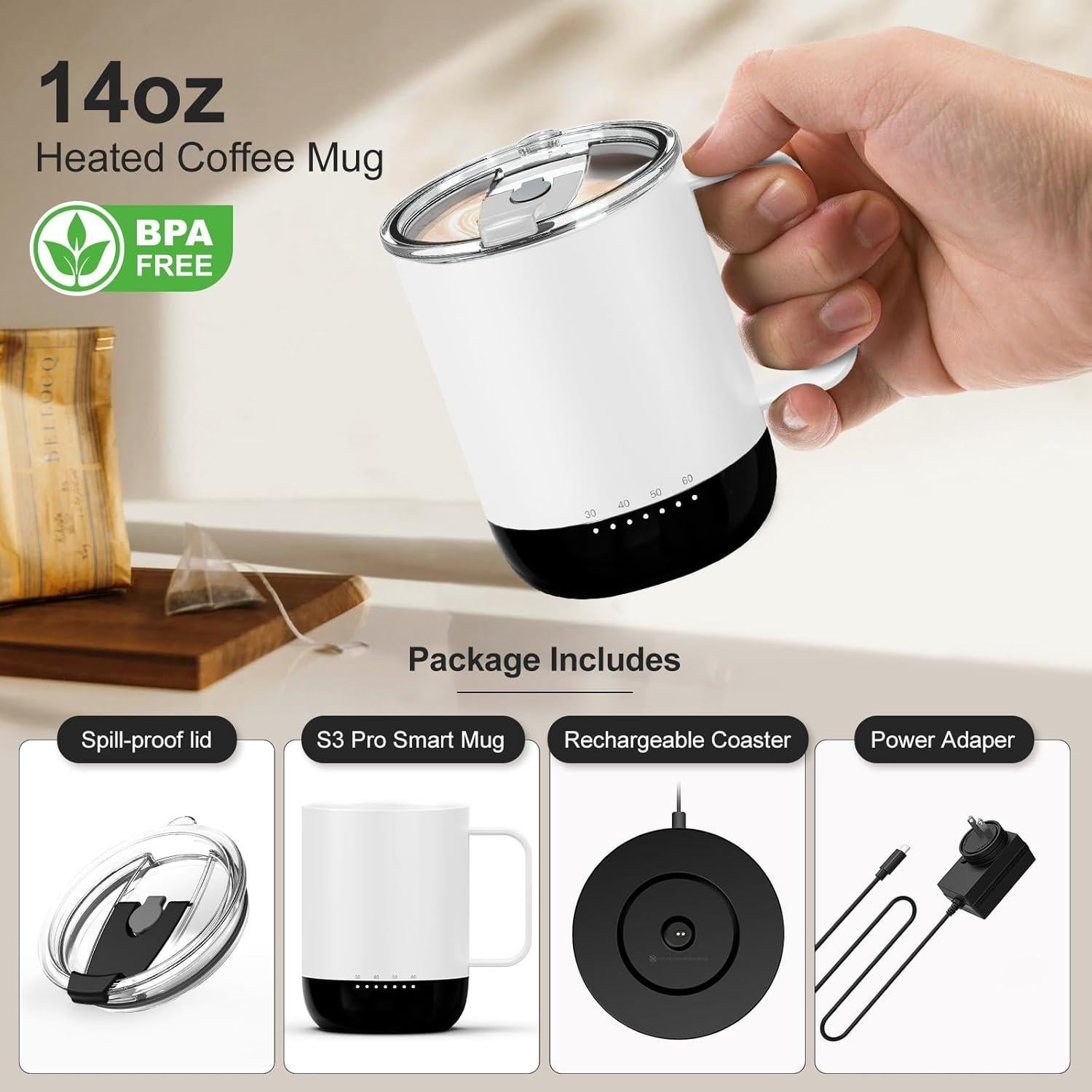 Taza inteligente calentada VSITOO S3PRO 14 oz Blanca