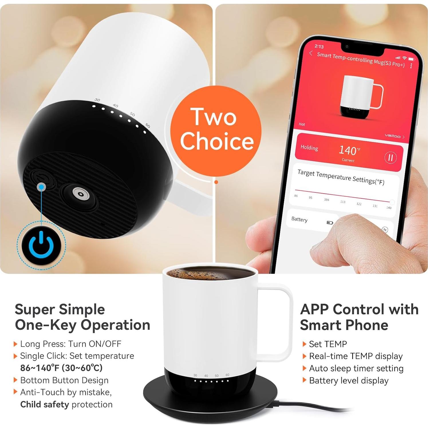 Taza inteligente calentada VSITOO S3PRO 14 oz Blanca