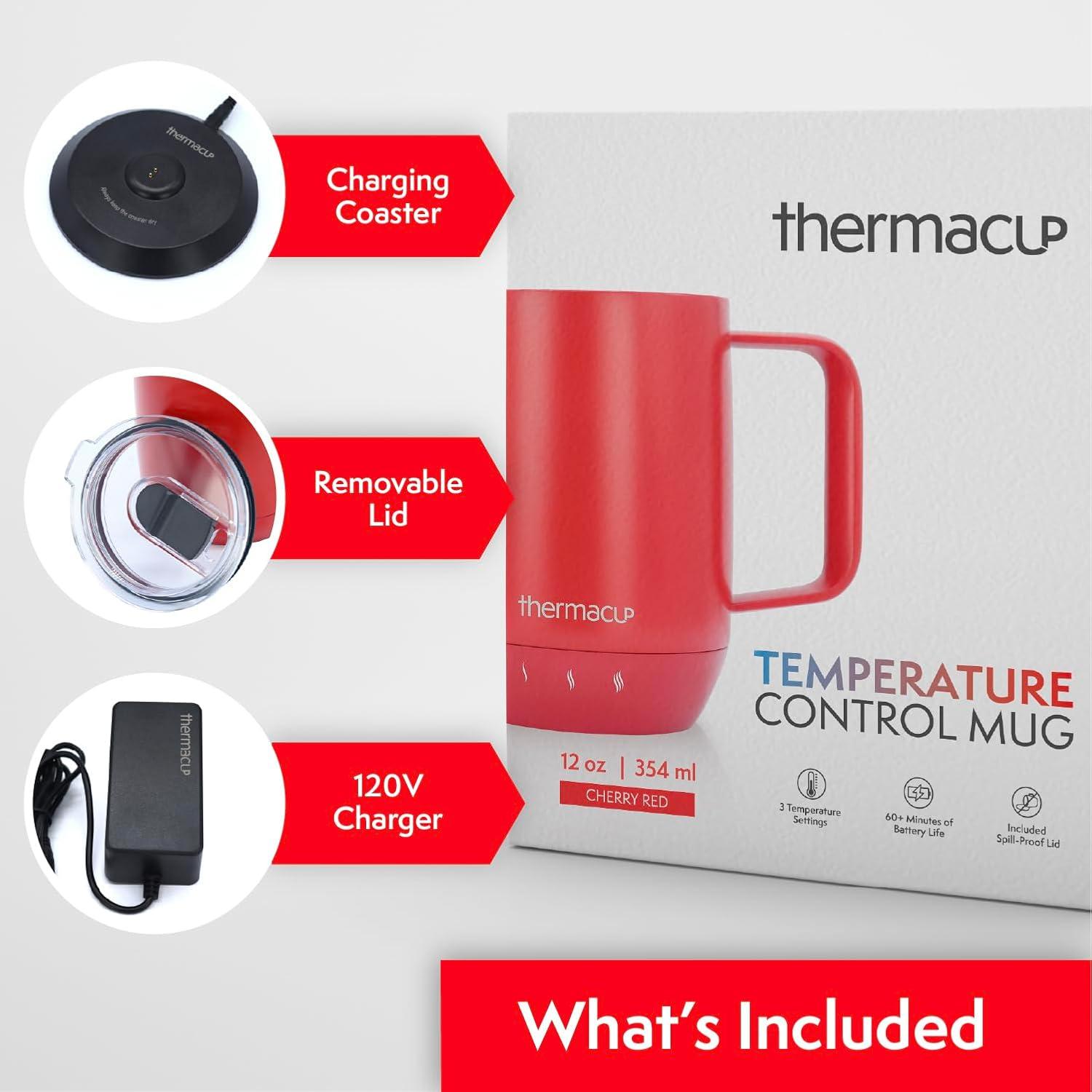 Taza inteligente autocalentable Thermacup 355 ml Rojo cereza