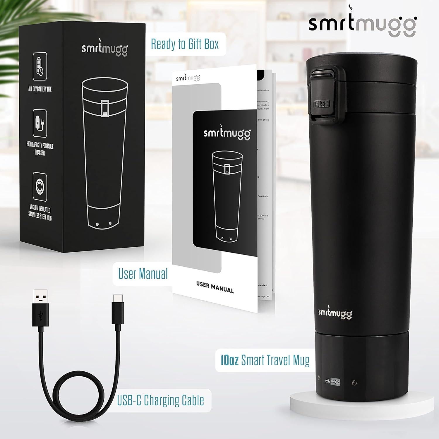 Taza Inteligente SMRTMUGG 300 ml Calentada Batería Larga Duración