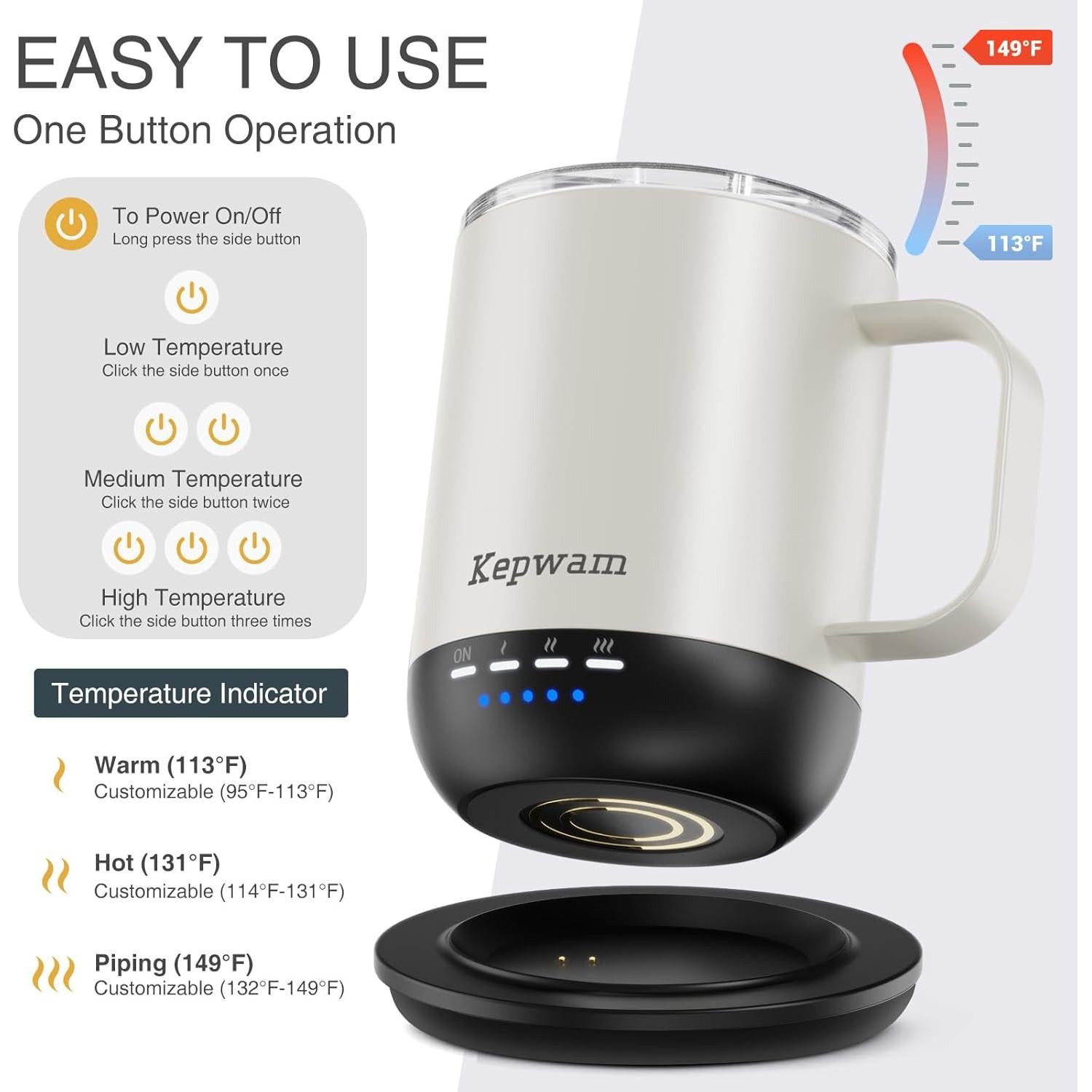 Taza Inteligente Autocalentable Kepwam 4000Ah 65°C