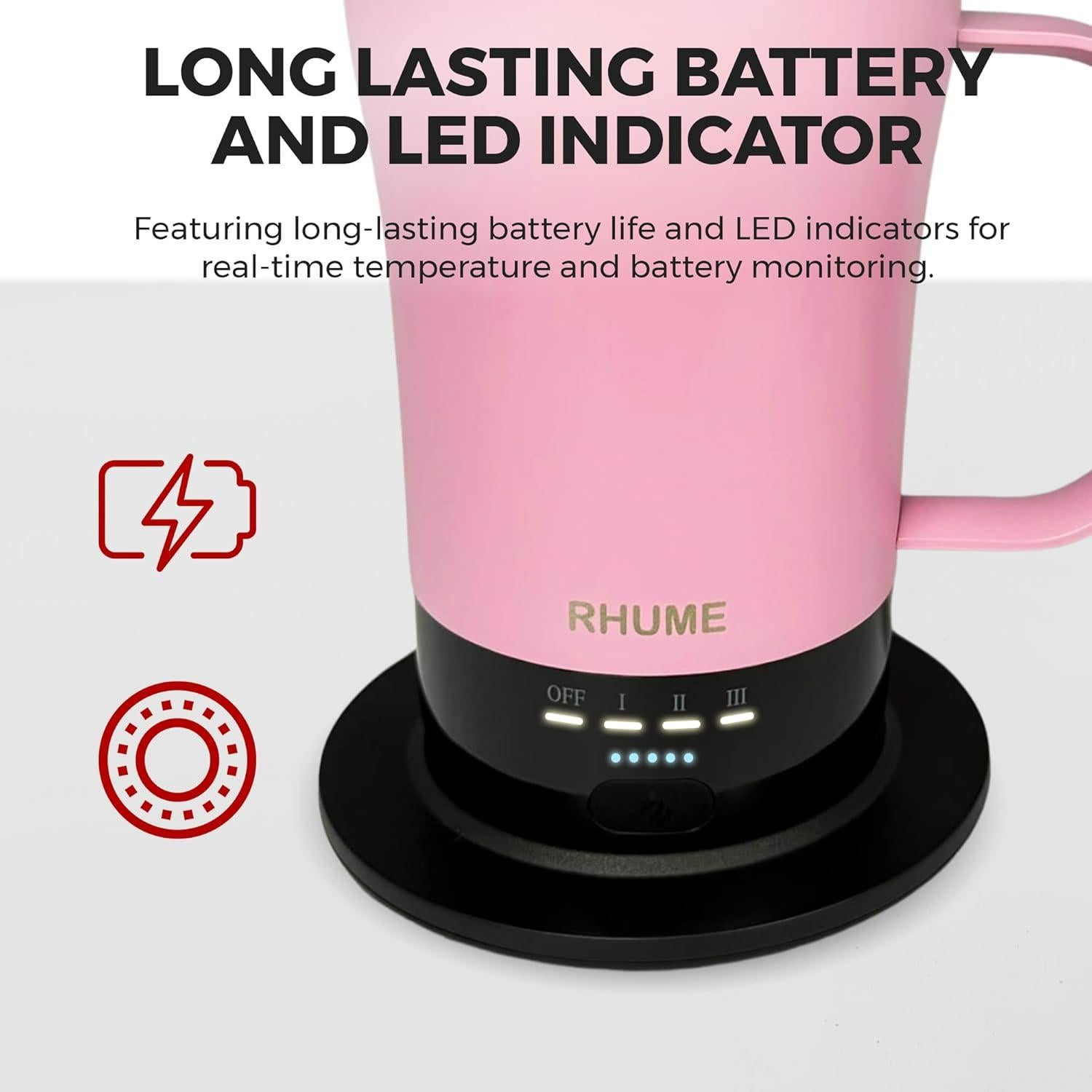 Taza autocalentable Rhume F2 396 ml control temperatura rosa