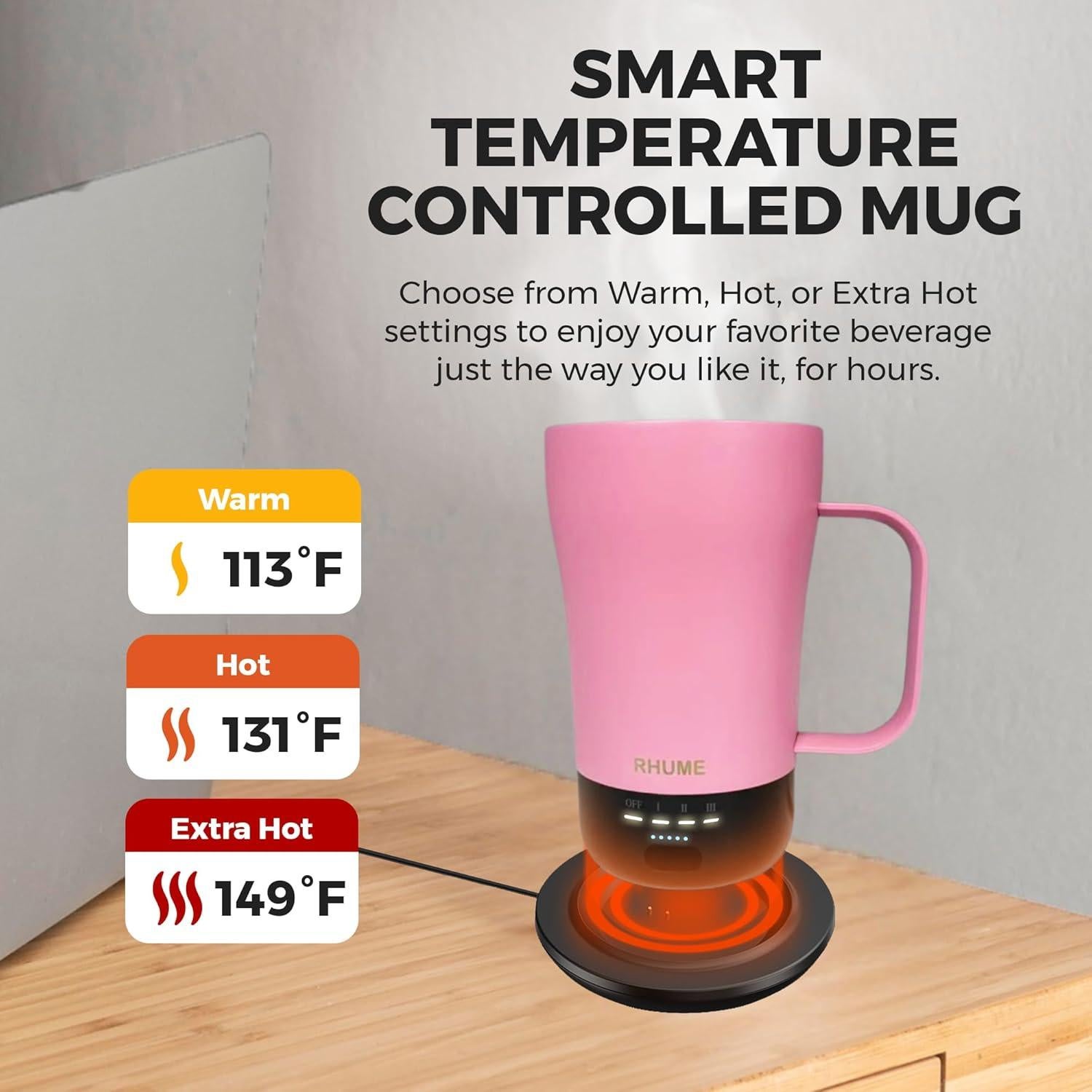 Taza autocalentable Rhume F2 396 ml control temperatura rosa