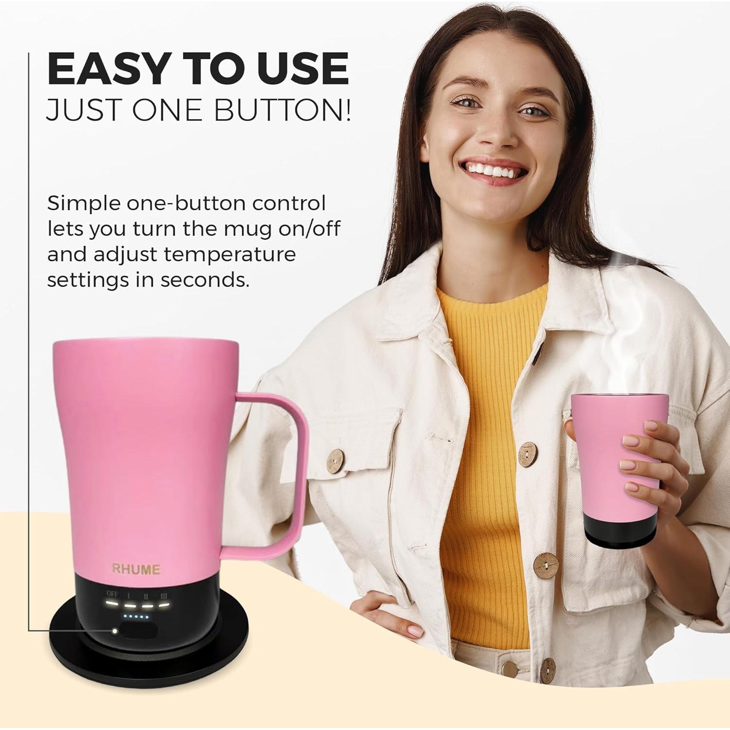 Taza autocalentable Rhume F2 396 ml control temperatura rosa