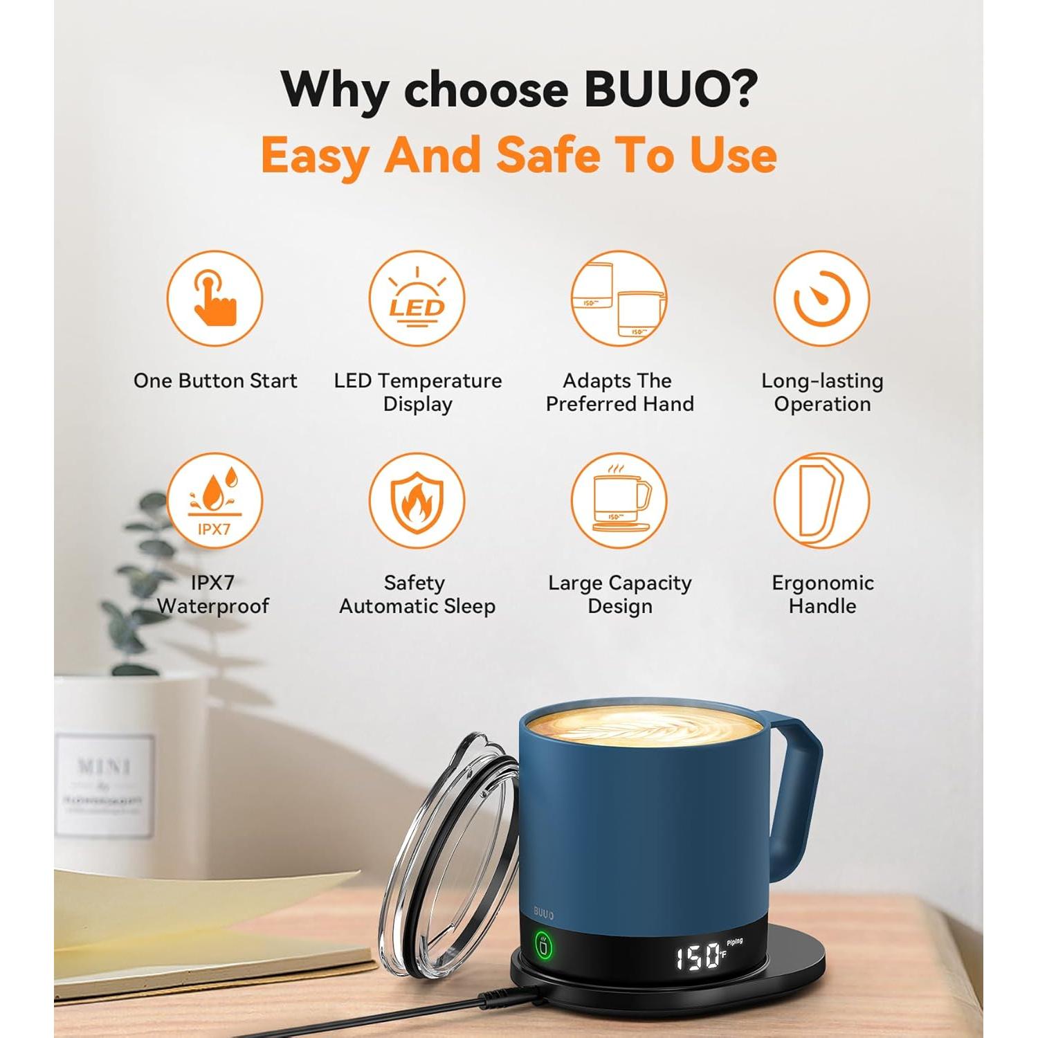 Taza de café autocalentable Buuo 14 oz con control de temperatura