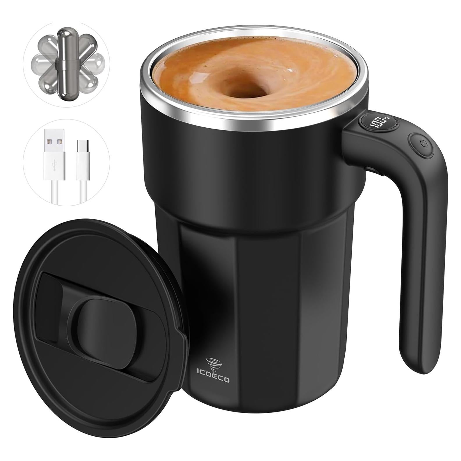 Taza Automezcladora ICOECO 12oz Recargable Negra