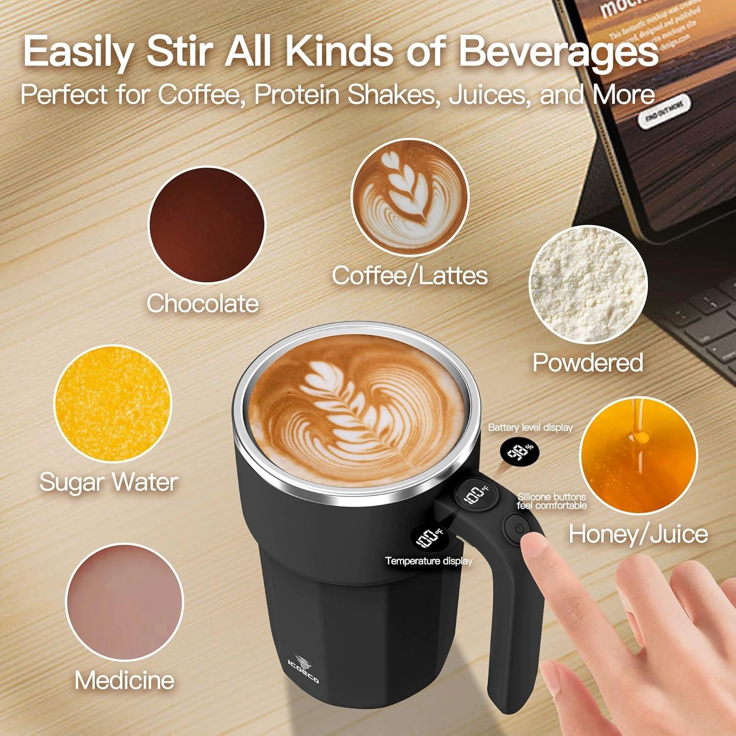 Taza Automezcladora ICOECO 12oz Recargable Negra