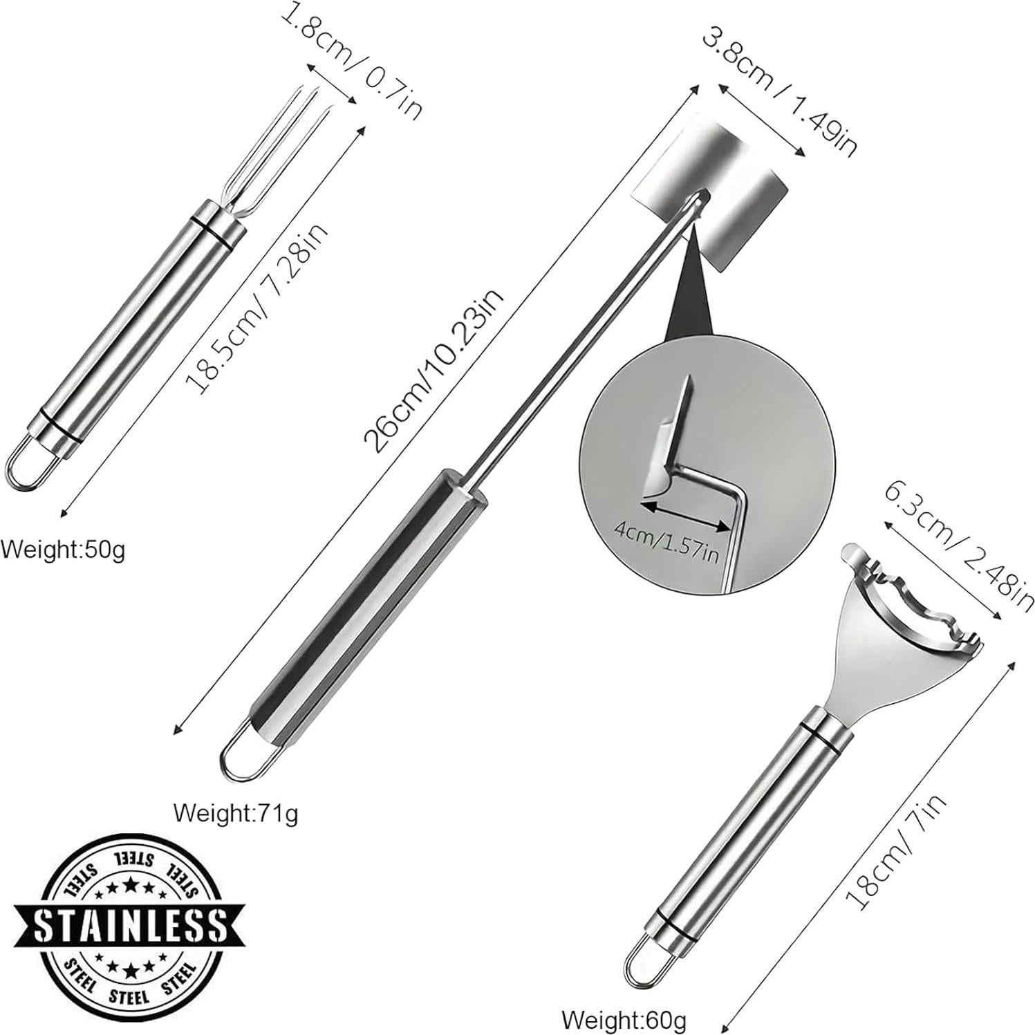 Pelador de Mazorcas de Maíz ERIEAOM Acero Inoxidable 3 Piezas