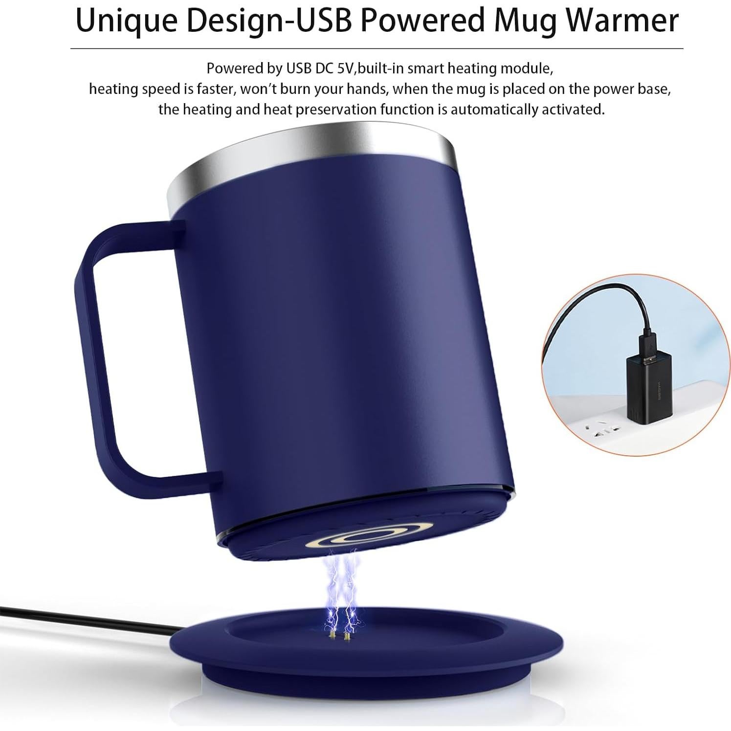 Taza de Café Autocalentable YIMUBREEZ 355ml USB Azul Real