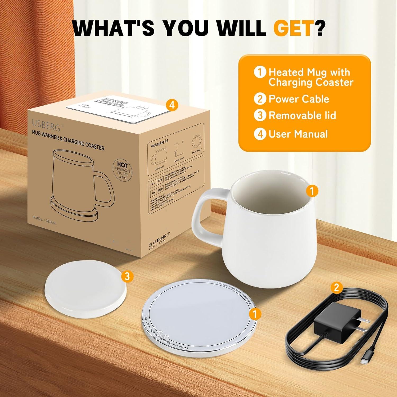 Taza Autocalentable USBERG 380ml con Cargador Inalámbrico 15W