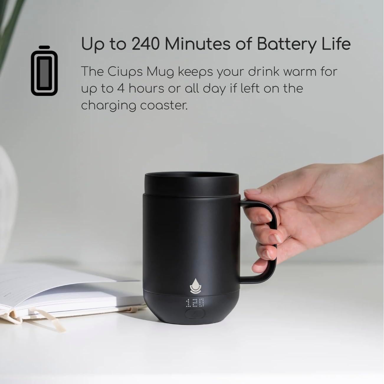 Taza autocalentable Ciups 0.47 L con control LED y batería