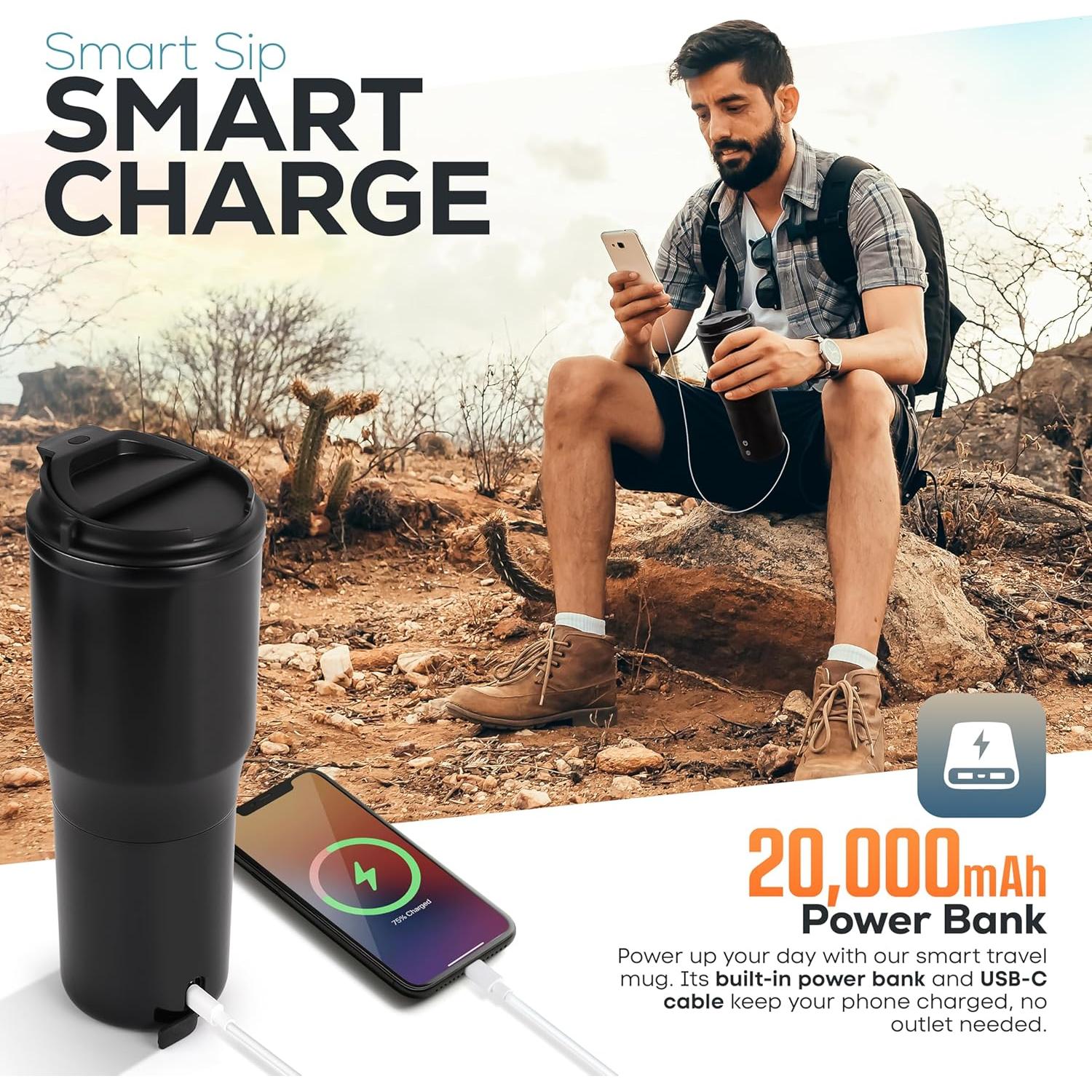 Taza Calentada SmrtMugg TITAN 443.6 ml Negra, 15 Horas Batería