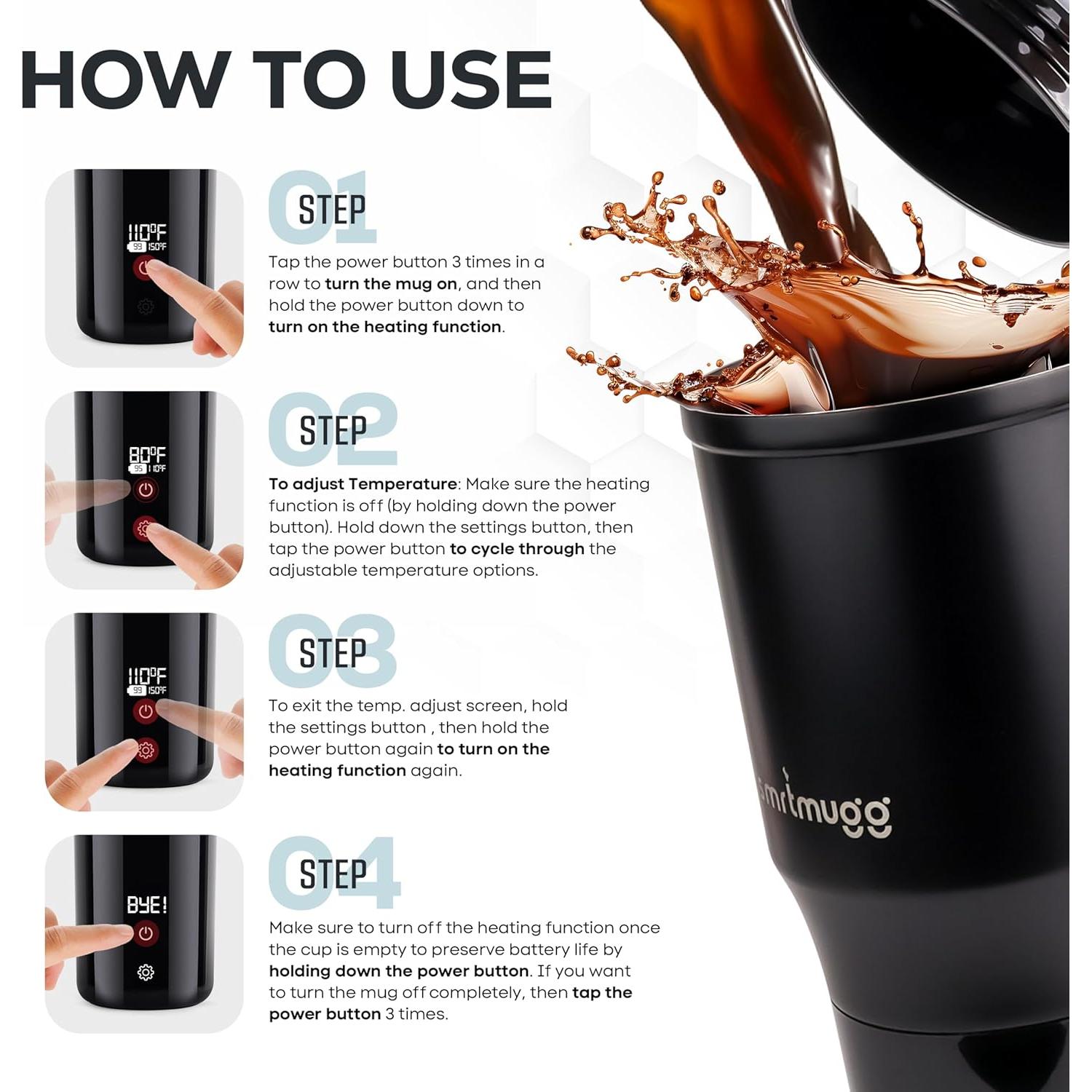 Taza Calentada SmrtMugg TITAN 443.6 ml Negra, 15 Horas Batería