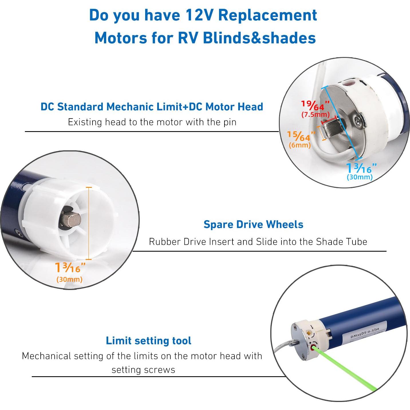 Motor de Sombra Eléctrico Rollerhouse DM25DS 12V para RV