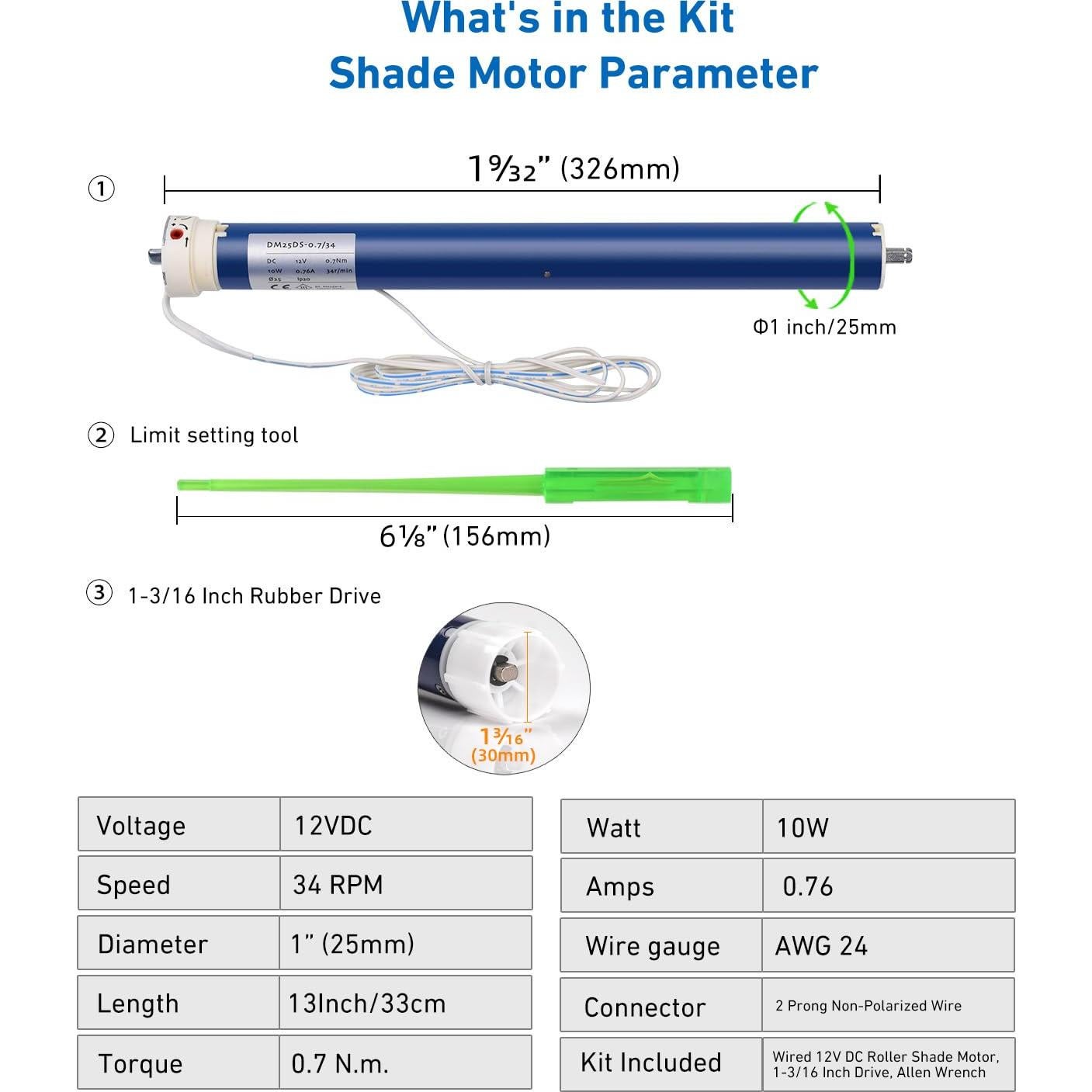 Motor de Sombra Eléctrico Rollerhouse DM25DS 12V para RV