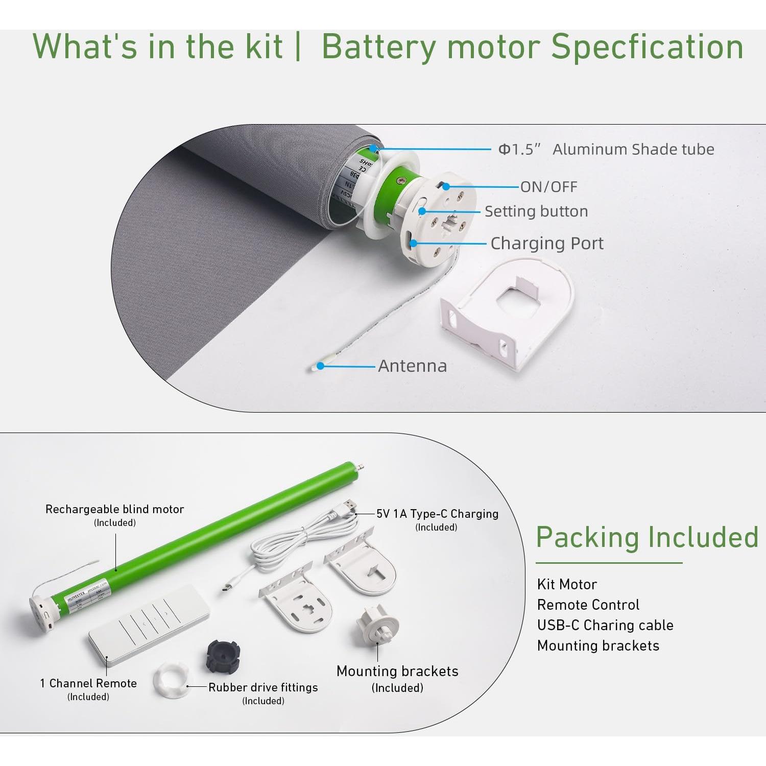Kit de Persianas Motorizadas HUIYEETEX 45x2.54 cm USB-C Control Remoto