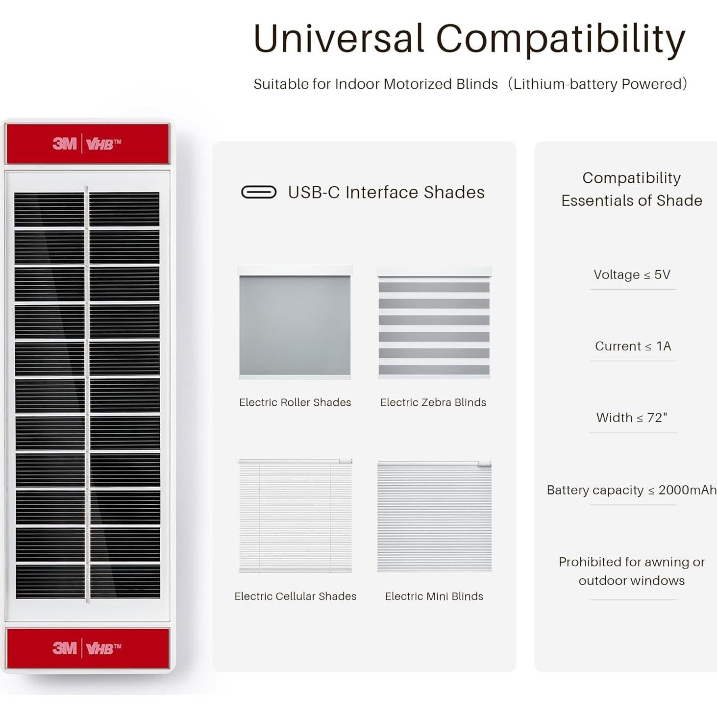 Panel Solar 1.3W JaeJaes USB-C para Persianas Motorizadas