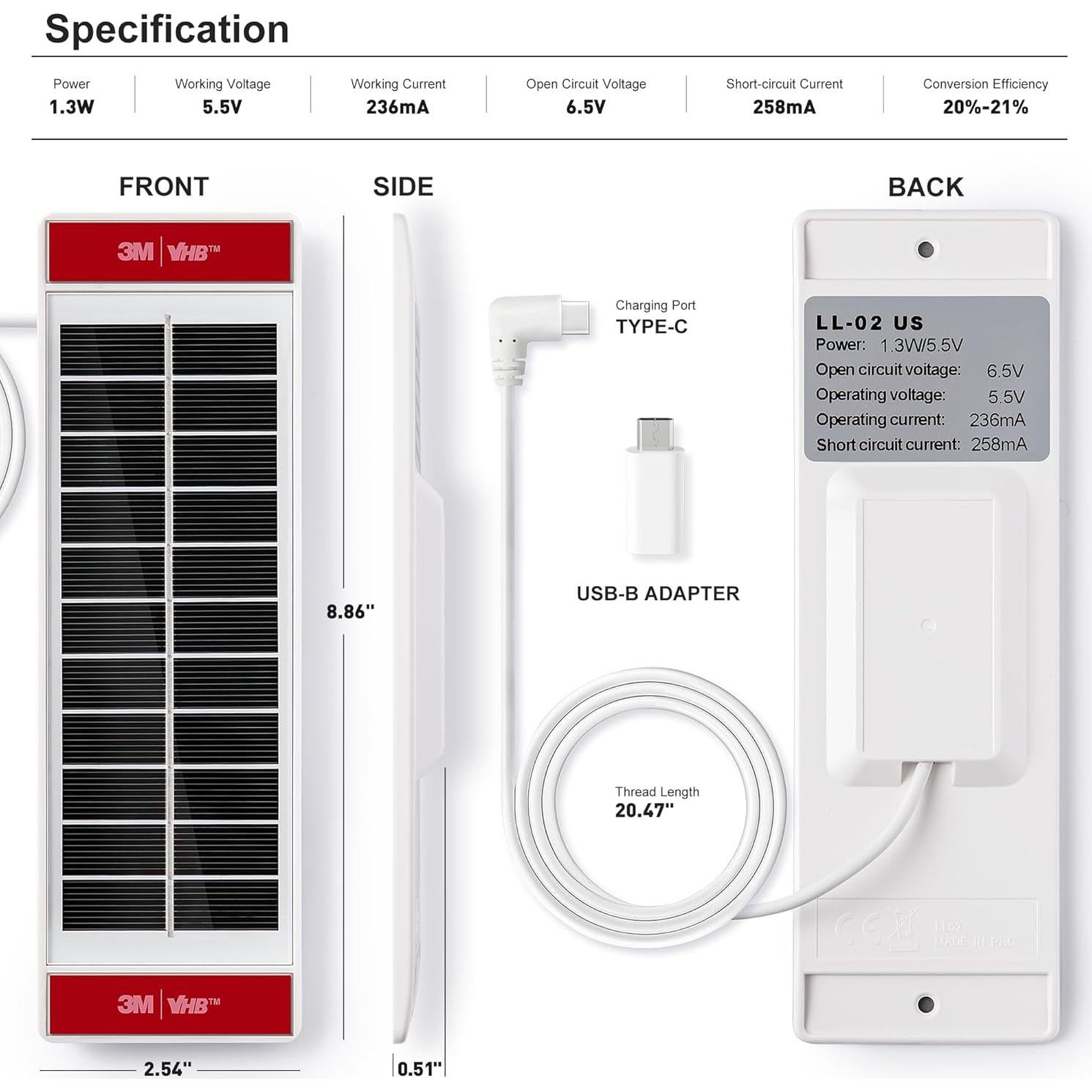 Panel Solar 1.3W JaeJaes USB-C para Persianas Motorizadas