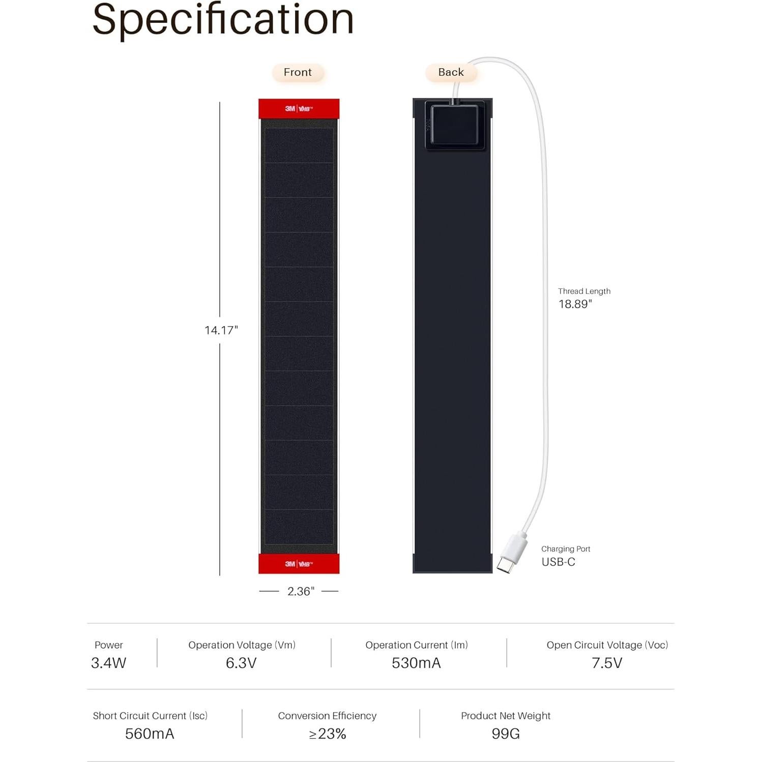 Panel Solar 3.4W 6V JaeJaes para Cortinas Motorizadas USB-C
