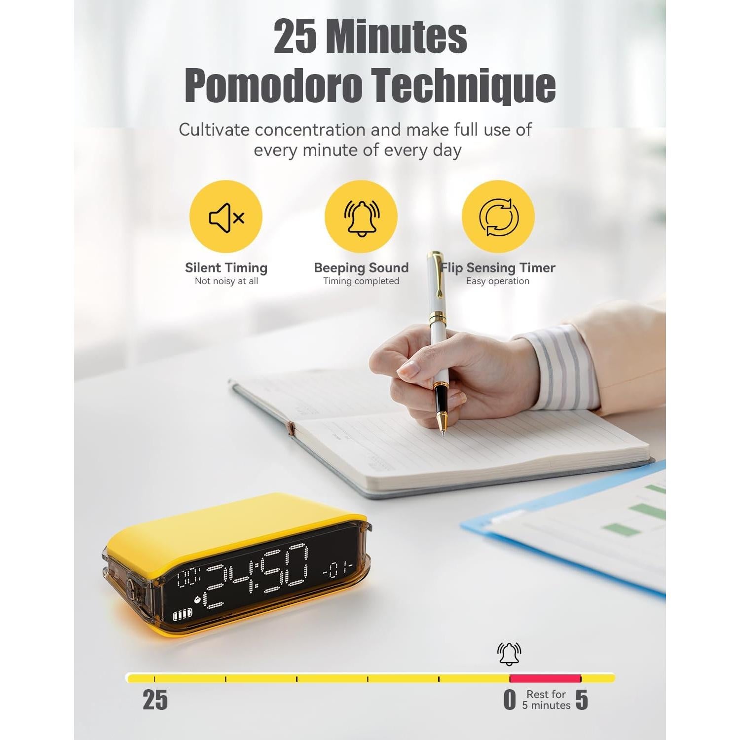 Temporizador Pomodoro V-CHECKER CG11 con Pantalla LED y Batería 5000mAh