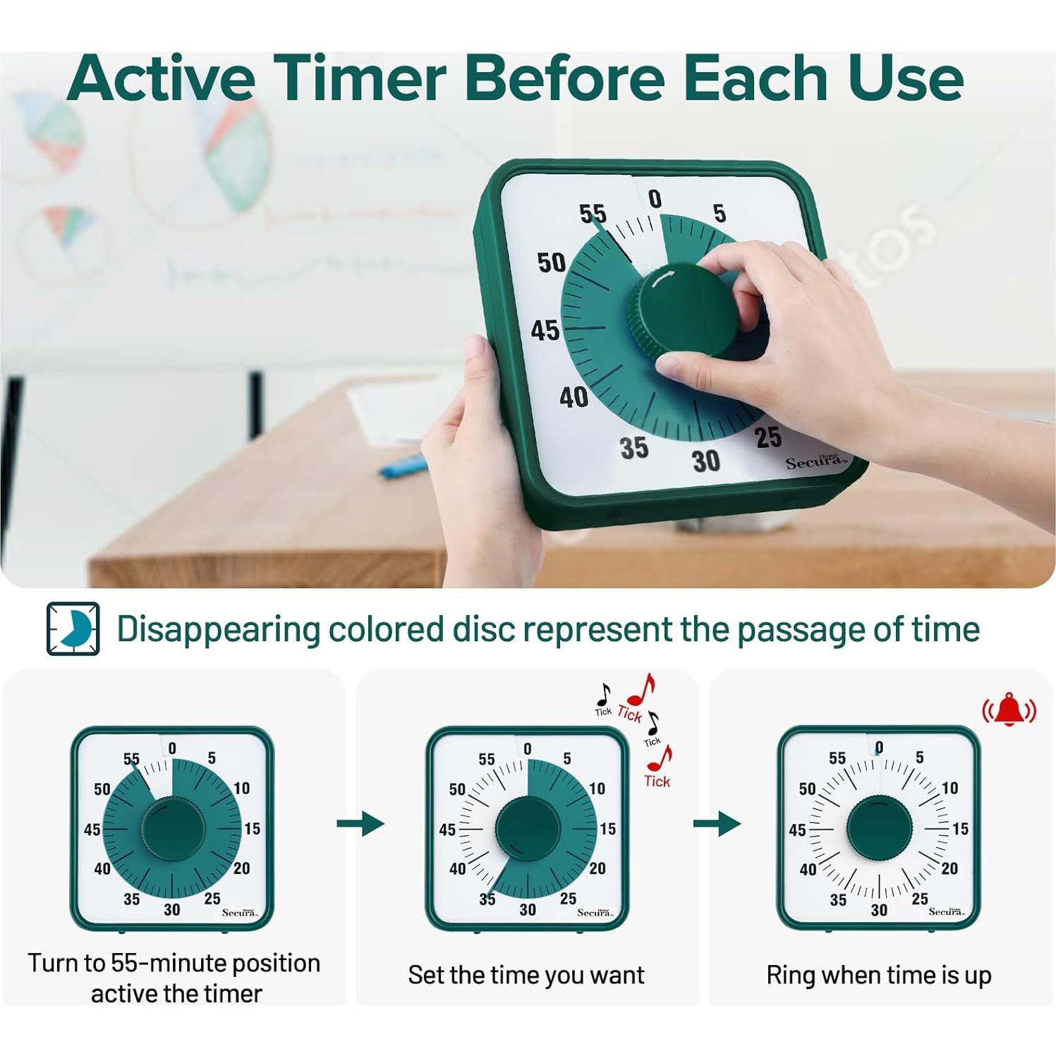 Temporizador Visual Mecánico Secura Home 60 Minutos Verde