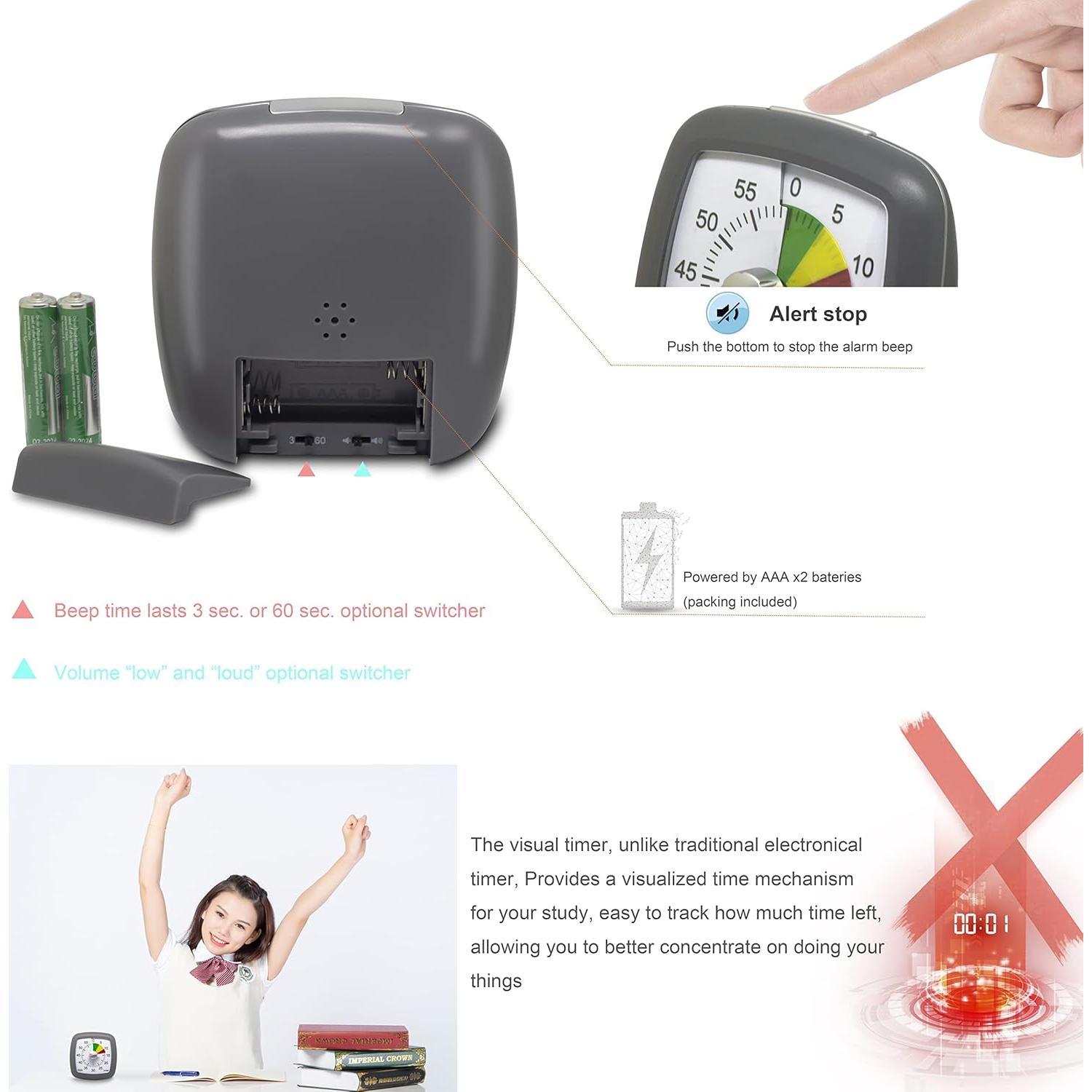 Temporizador Visual de Cuenta Regresiva 60 Min Lavigo Gris