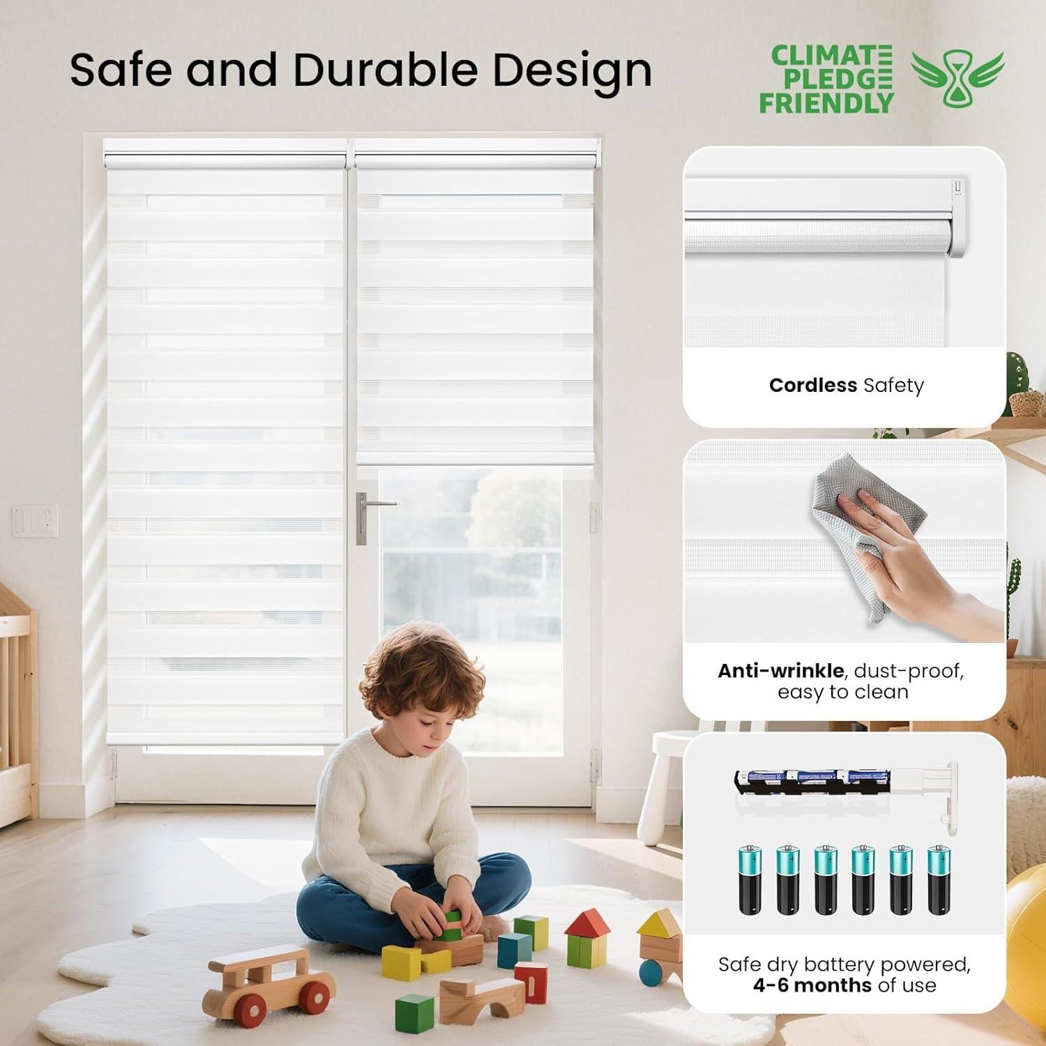 Persianas Zebra Motorizadas Grandekor 91x183 cm Blancas