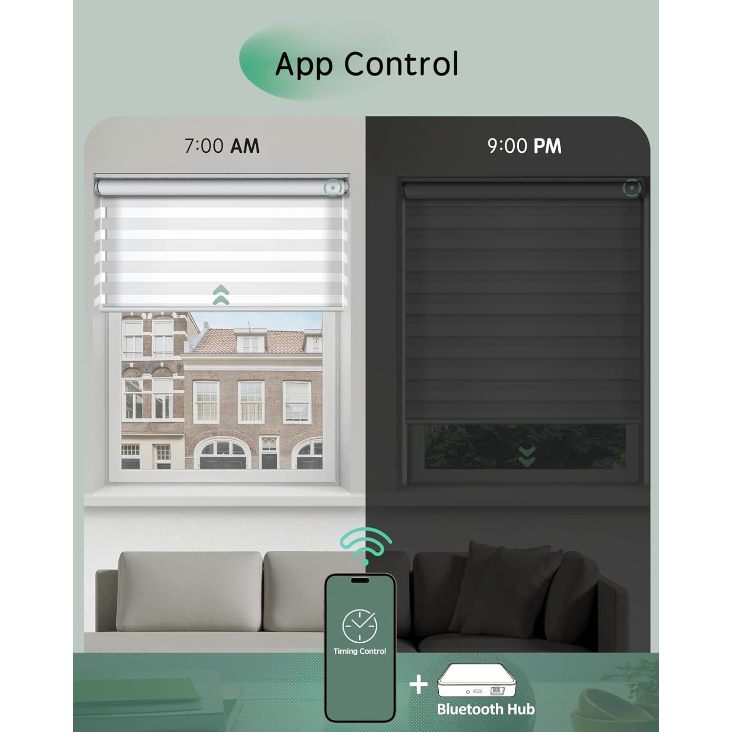 Persianas Zebra Motorizadas Yoolax 56x183 cm 80% Sombreado Blanco