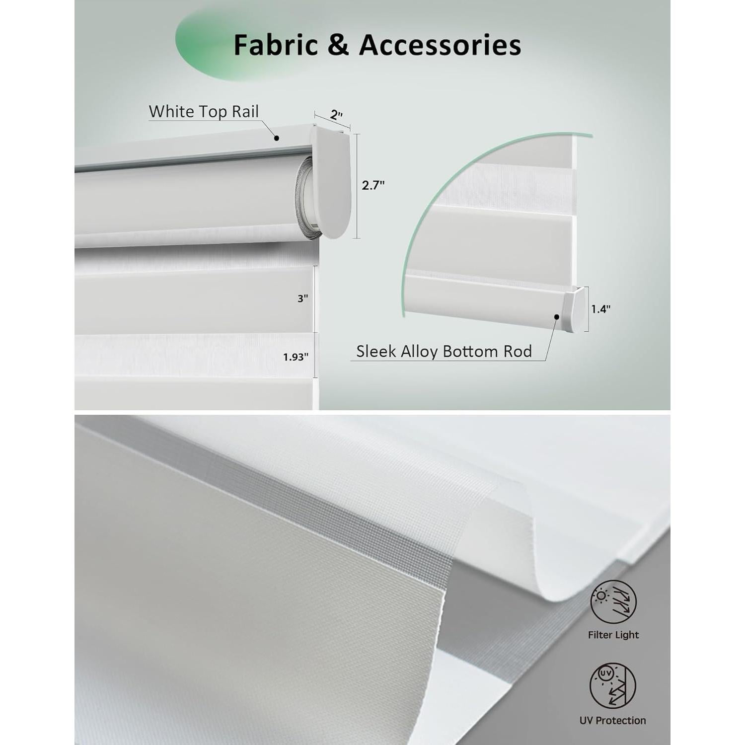 Persianas Zebra Motorizadas Yoolax 56x183 cm 80% Sombreado Blanco