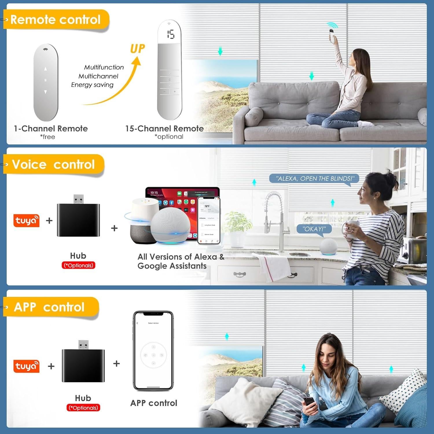 Persianas Motorizadas Solar Blankendon 86x162 cm Control Remoto