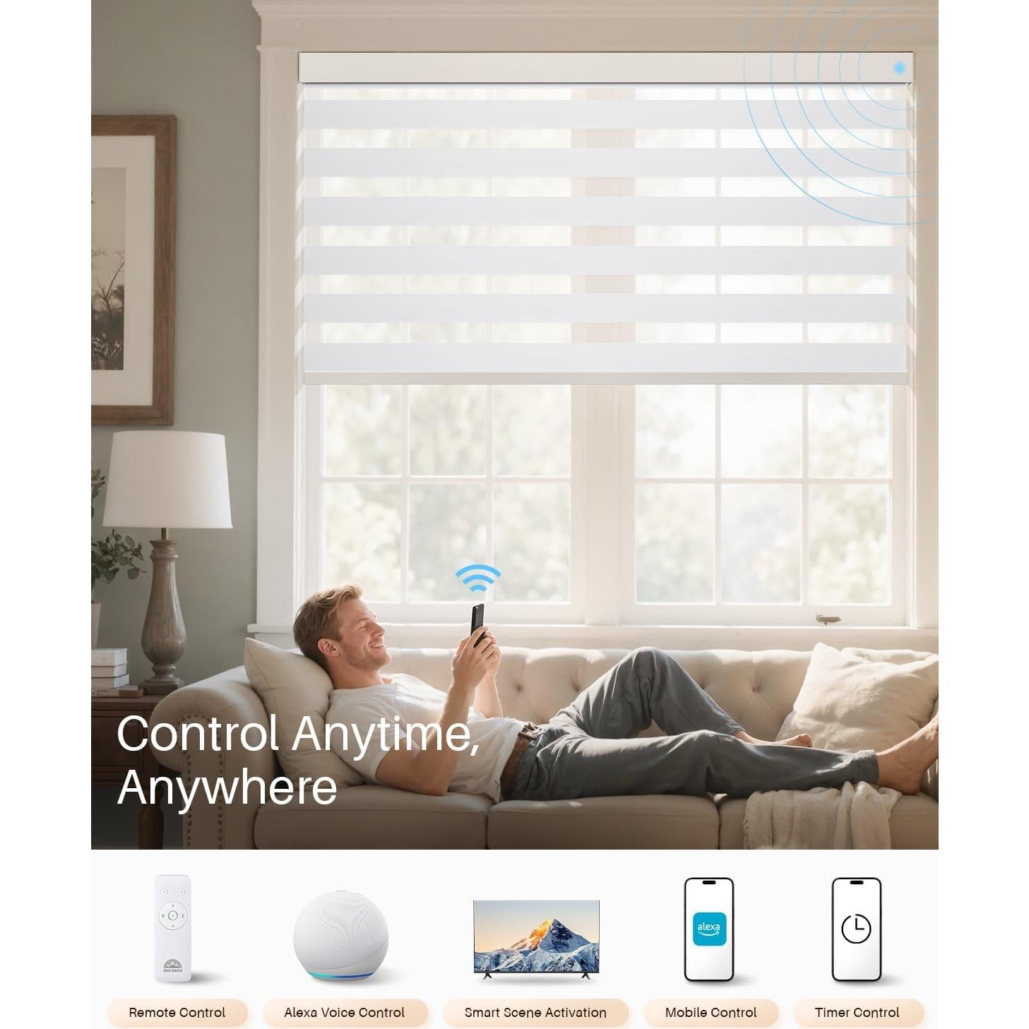 Persianas Zebra Motorizadas JaeJaes 88.9x182.9 cm Blancas