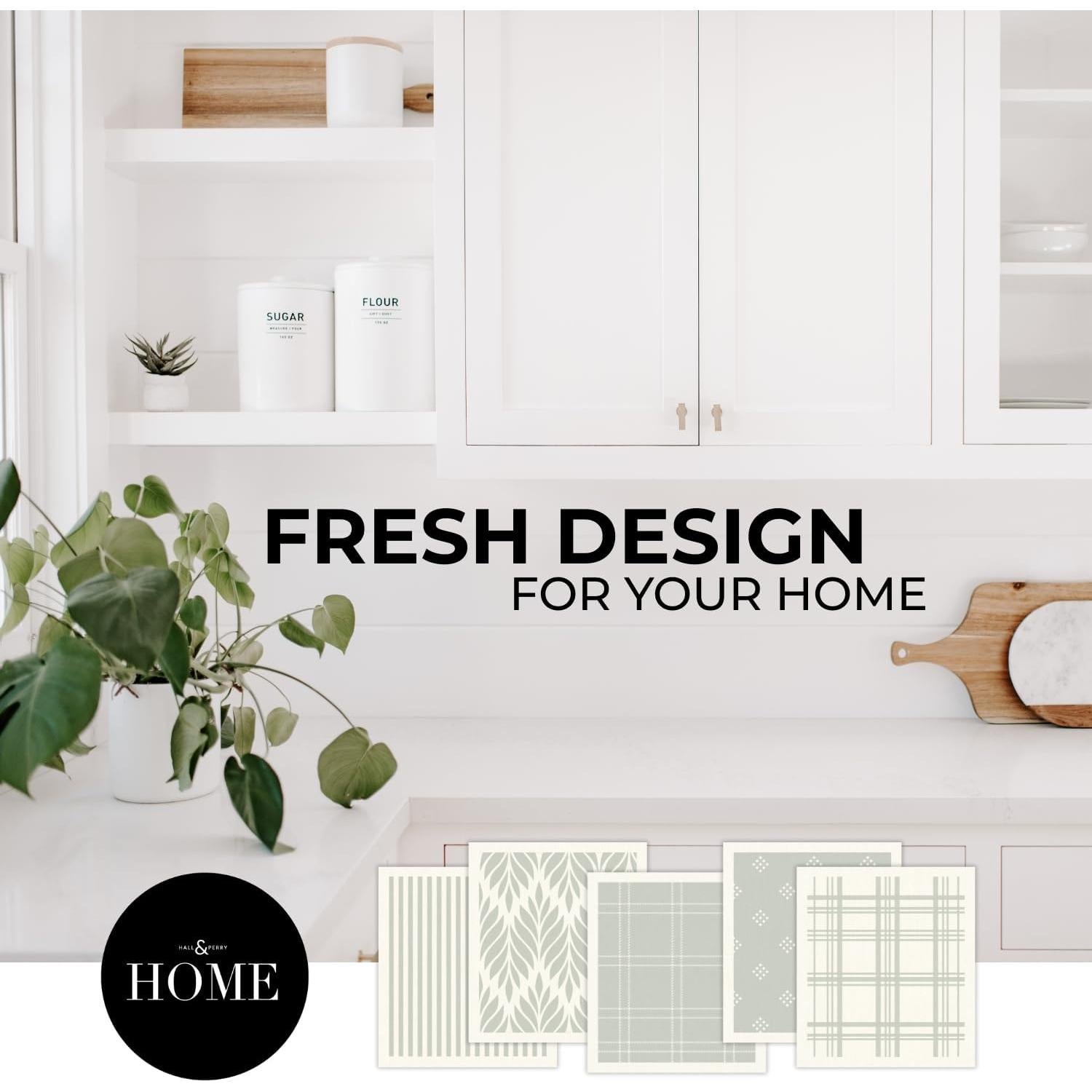 Paños de Cocina Suecos HALL & PERRY 5 Piezas Ecológicos Verde Salvia