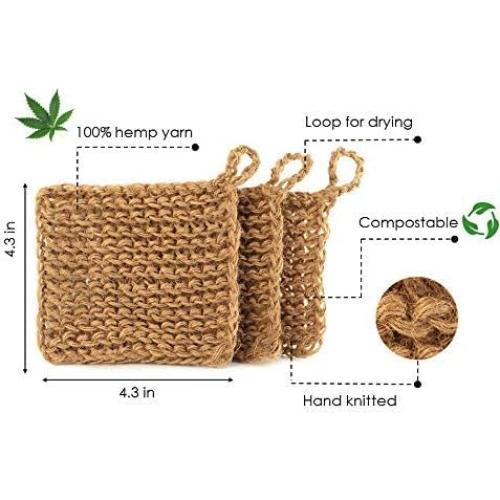 Esponjas de Cañamo Natural KOLO - Set de 3 Biodegradables 10x10 cm